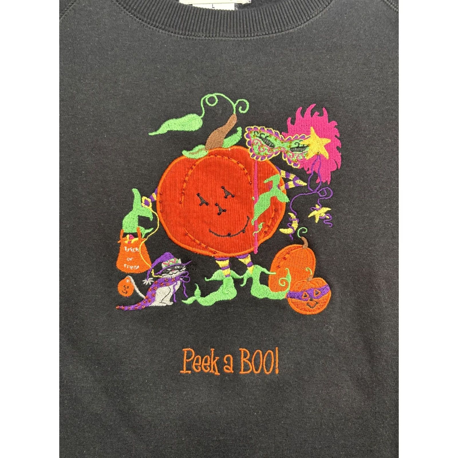 Quacker Factory Quacker Factory Sweatshirt Womens Large Black Peek a Boo Halloween Pumpkin Cat Size L / US 10 / IT 46 - 2 Thumbnail