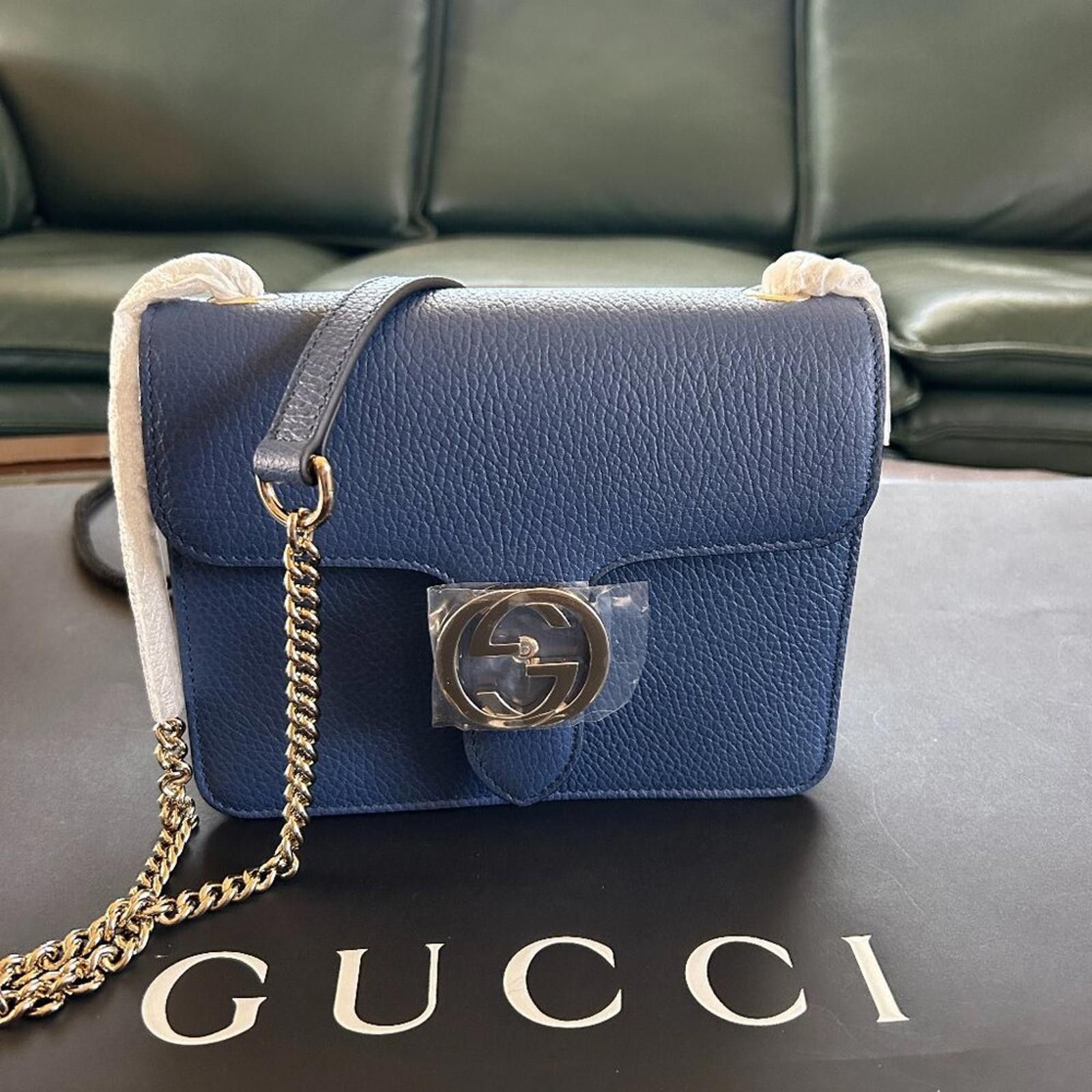Gucci NWT GUCCI Interlocking GG Leather Crossbody Bag blue 510304 Size ONE SIZE - 1 Thumbnail