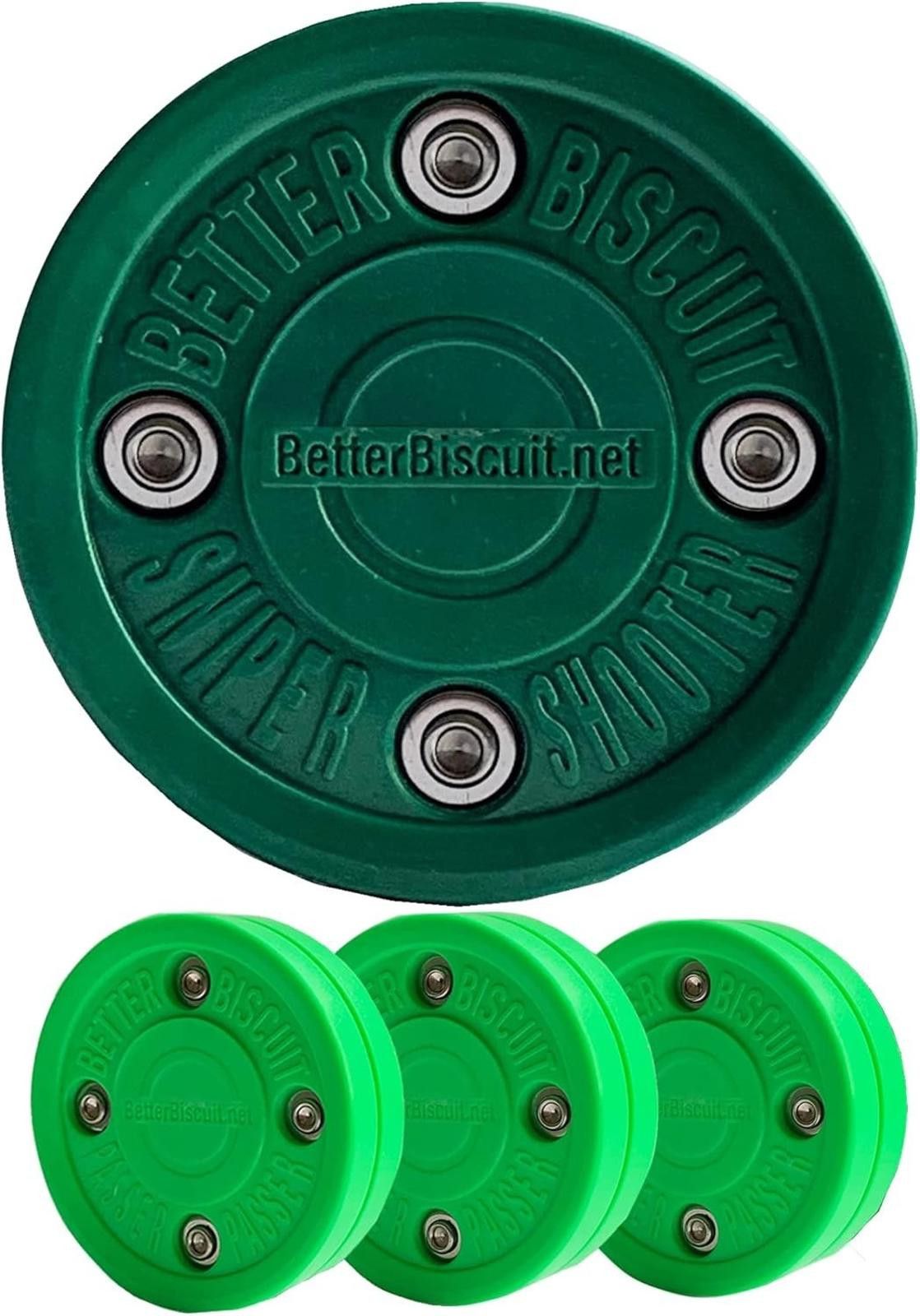 Other 4Pck Green Better Biscuit Hockey Pucks Hockey 3 Pass 1 Shoot Size ONE SIZE - 1 Thumbnail