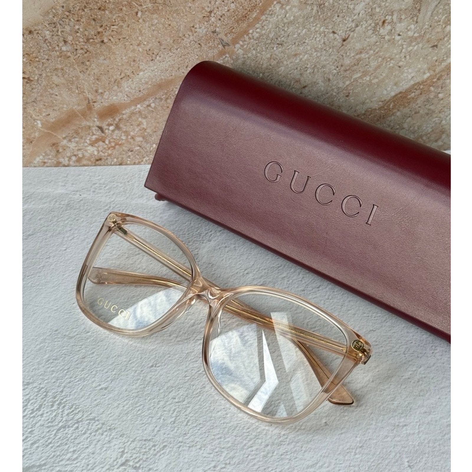 Gucci NEW Gucci GG0026O Nude Pink Cat Eye Eyeglasses Frames Size ONE SIZE - 3 Thumbnail