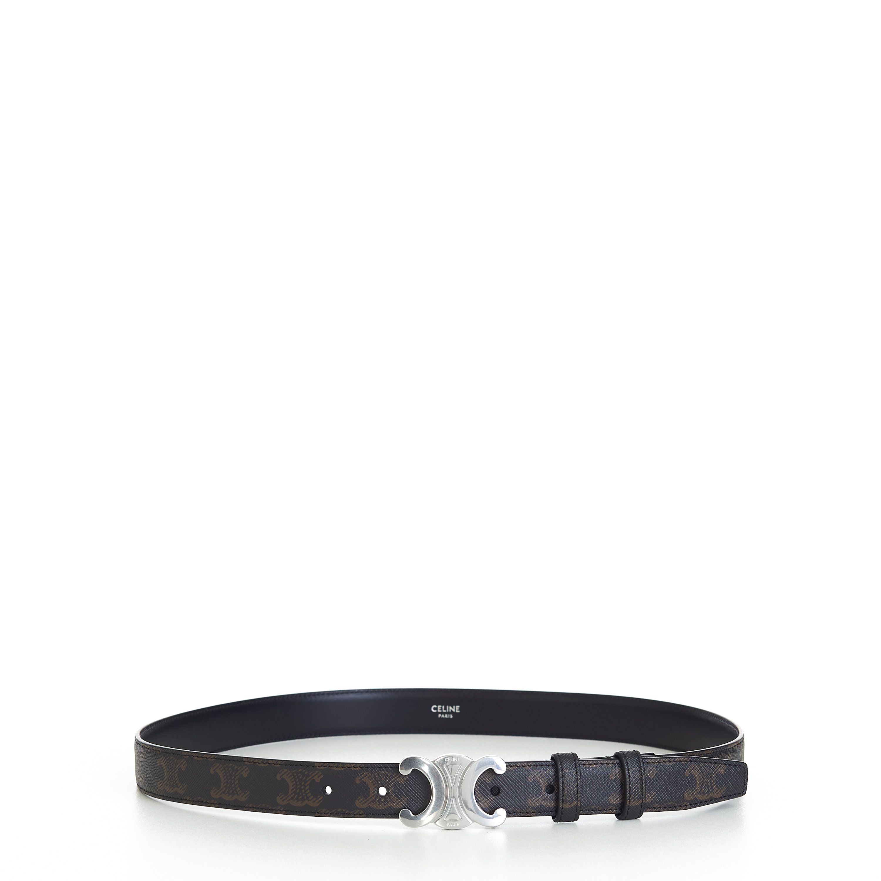 image of Celine Men's Medium Triomphe Canvas Belt In Size 95 in Black Brown