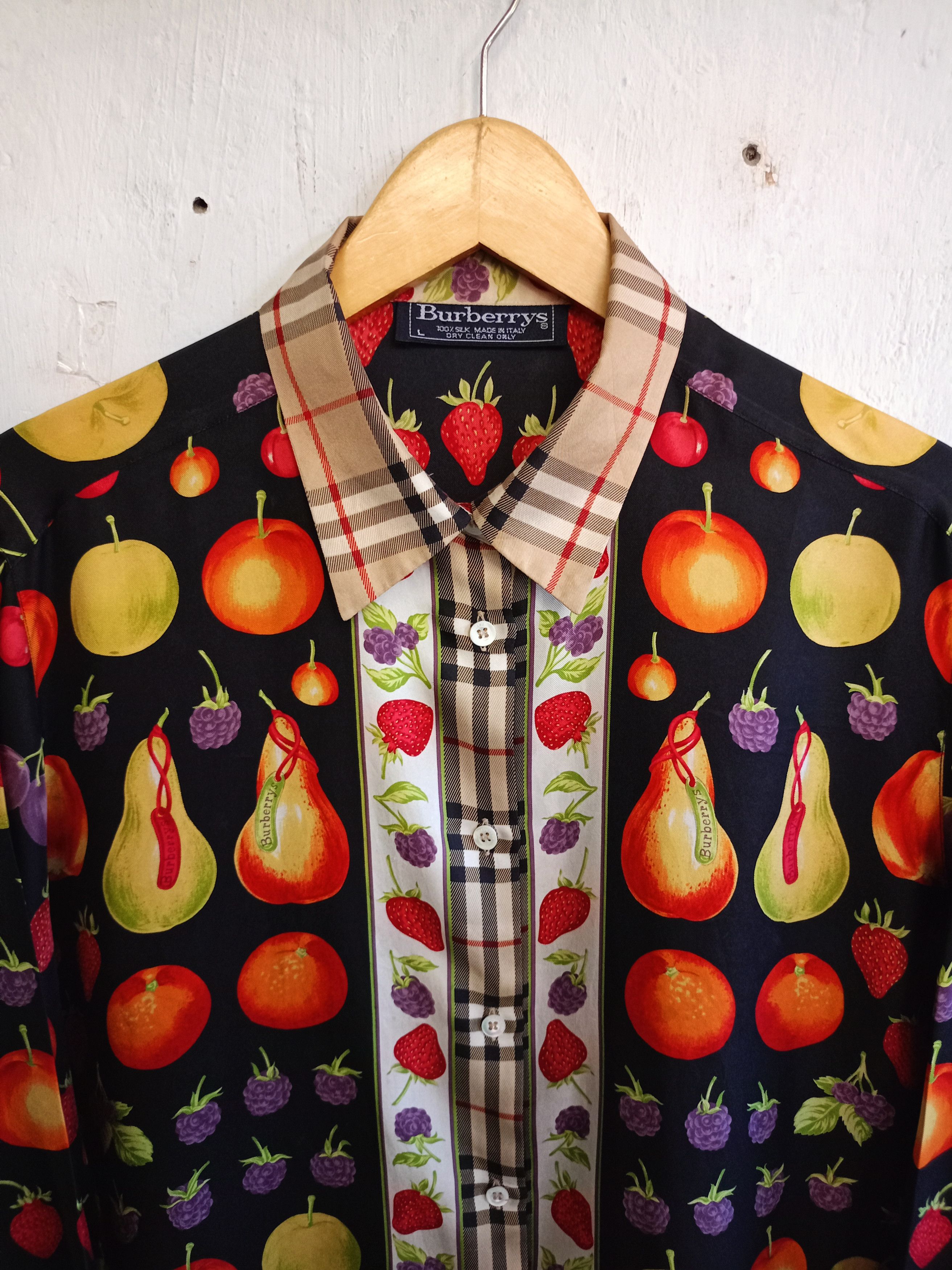 Burberry × Vintage Burberrys Silk fruits Print button shirts Size L / US 10 / IT 46 - 4 Thumbnail
