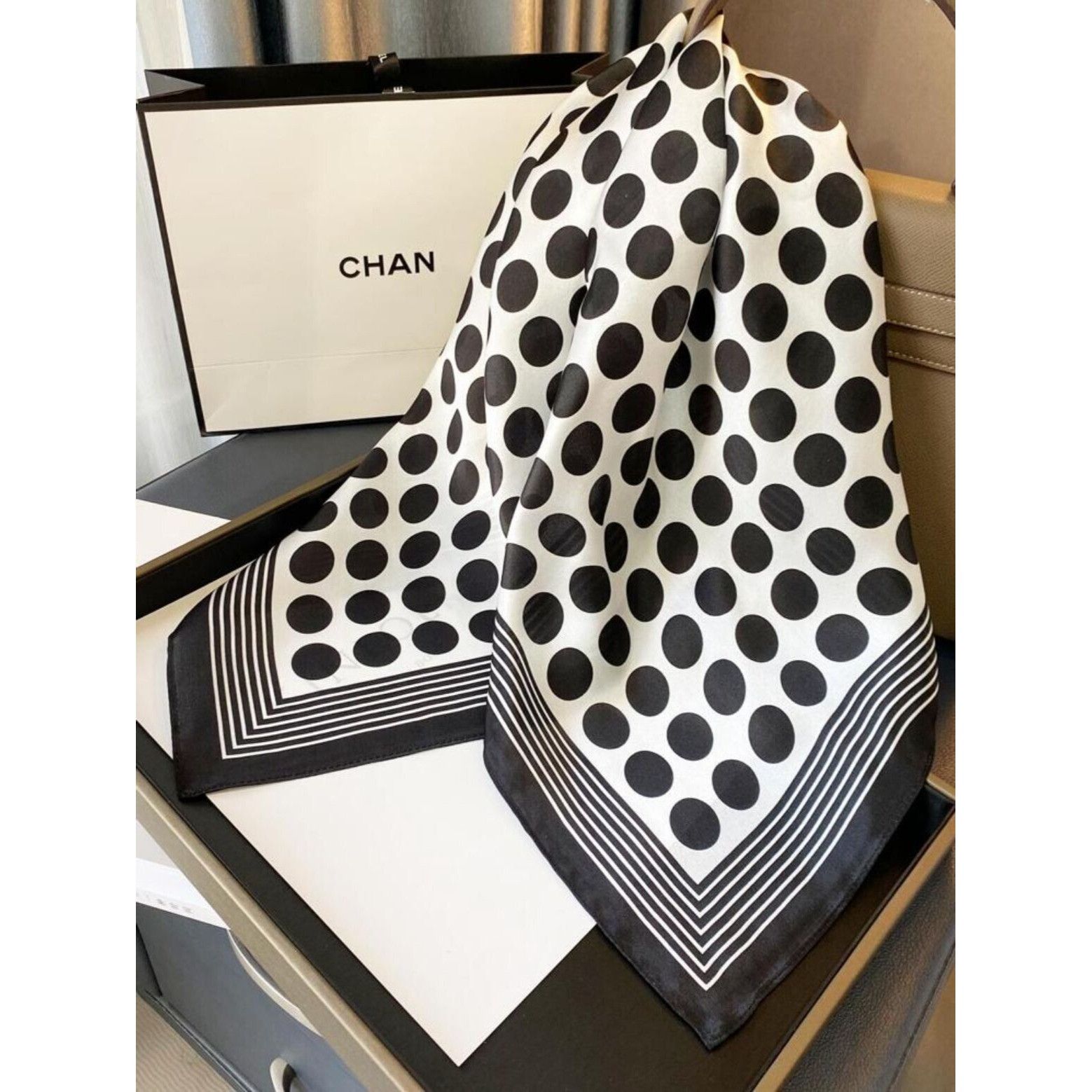 Other ⭐Polka Dot Silky Scarf Classic Chic Black White Timeless St Size ONE SIZE - 4 Thumbnail