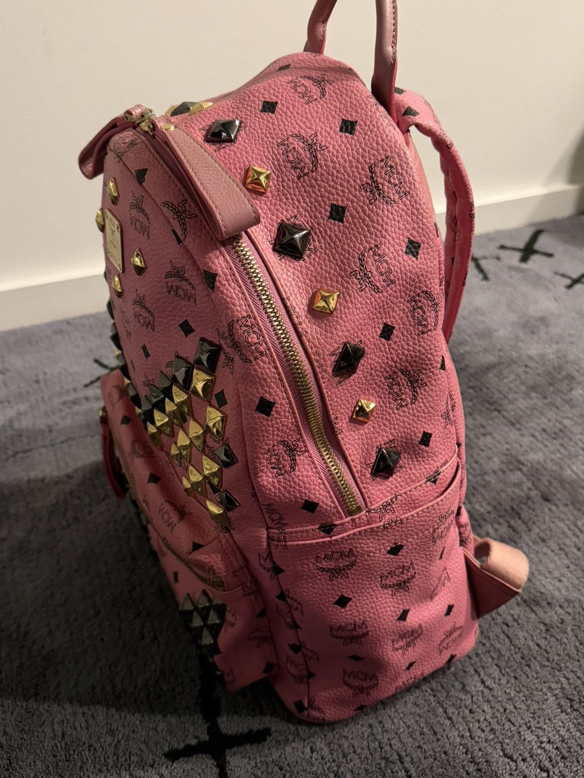 MCM 2010s MCM Pink Studded Visetos Backpack Size ONE SIZE - 5 Thumbnail
