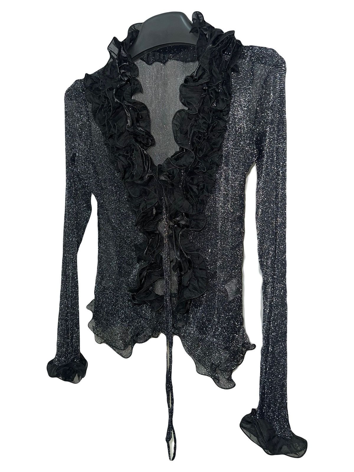 Japanese Brand Y2k Glitter rose ruffle blouse 🥀 Size ONE SIZE - 2 Thumbnail