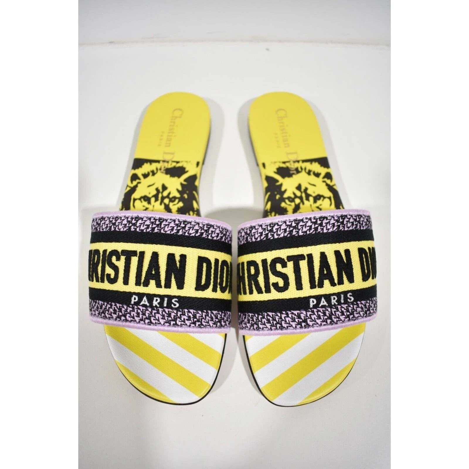 Dior Dway D Jungle Embroidered Logo Slide Flat Sandal 36 Size US 6 / IT 36 - 7 Thumbnail