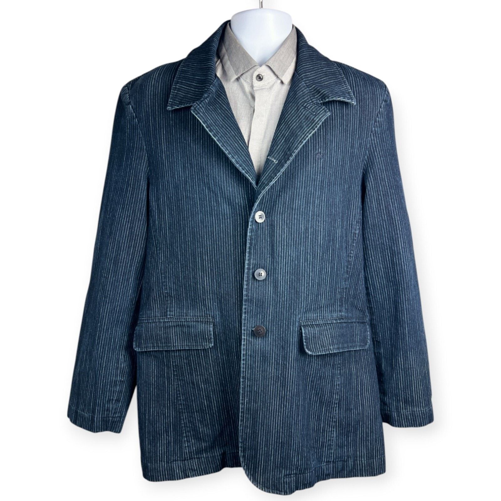 Louis Philippe Louis Philippe Denim Blazer Men Large Striped Vented Jacket Size US L / EU 52-54 / 3 - 3 Thumbnail