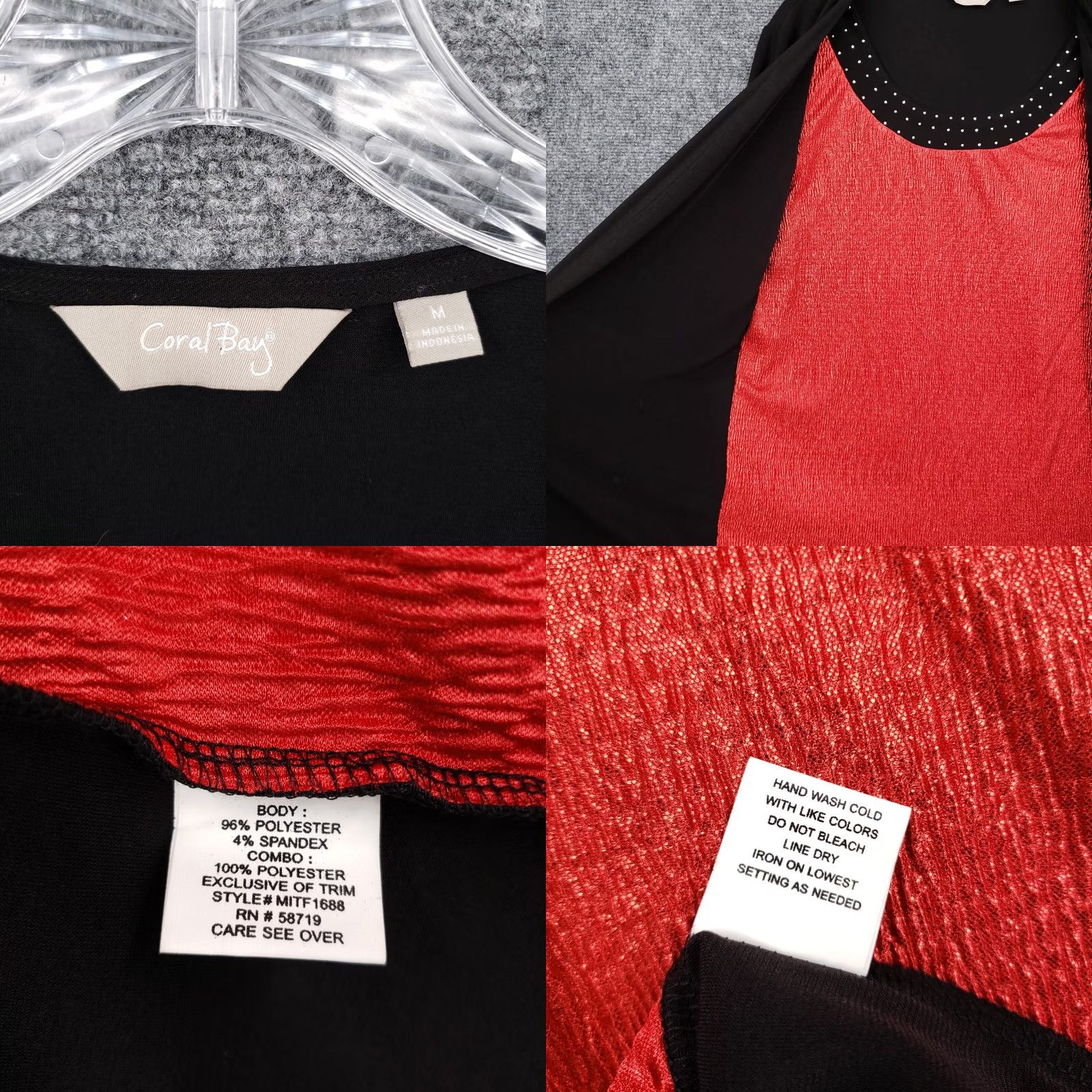Vintage Coral Bay Top Women M Medium Black Red Embellished Blouse Pullover Lagenlook NWT Size M / US 6-8 / IT 42-44 - 8 Thumbnail