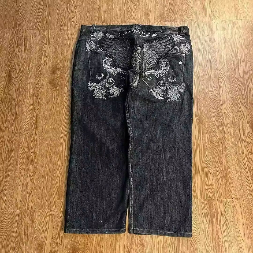 Japanese Brand × Jean Retro Skull Wings Embroidered Baggy Punk Jeans Size US 30 / EU 46 - 3 Thumbnail