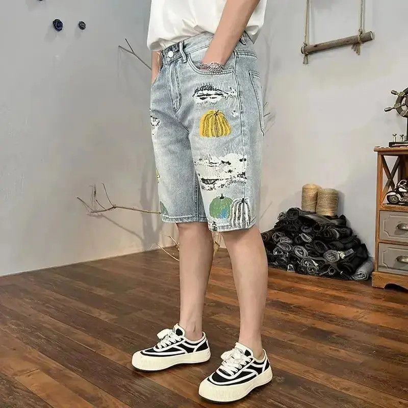 Japanese Brand Retro graffiti printed denim shorts Size US 32 / EU 48 - 2 Thumbnail