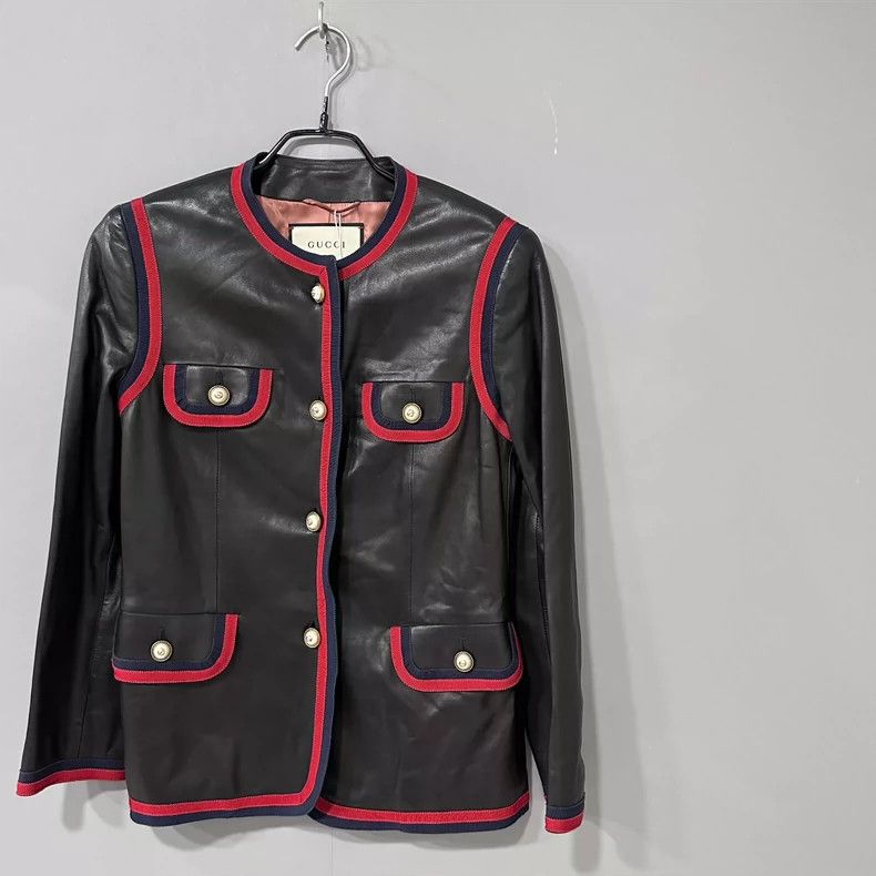 Gucci Gucci Black and red pearl button leather jacket 2502-Nextar Size US XXS / EU 40 - 1 Thumbnail