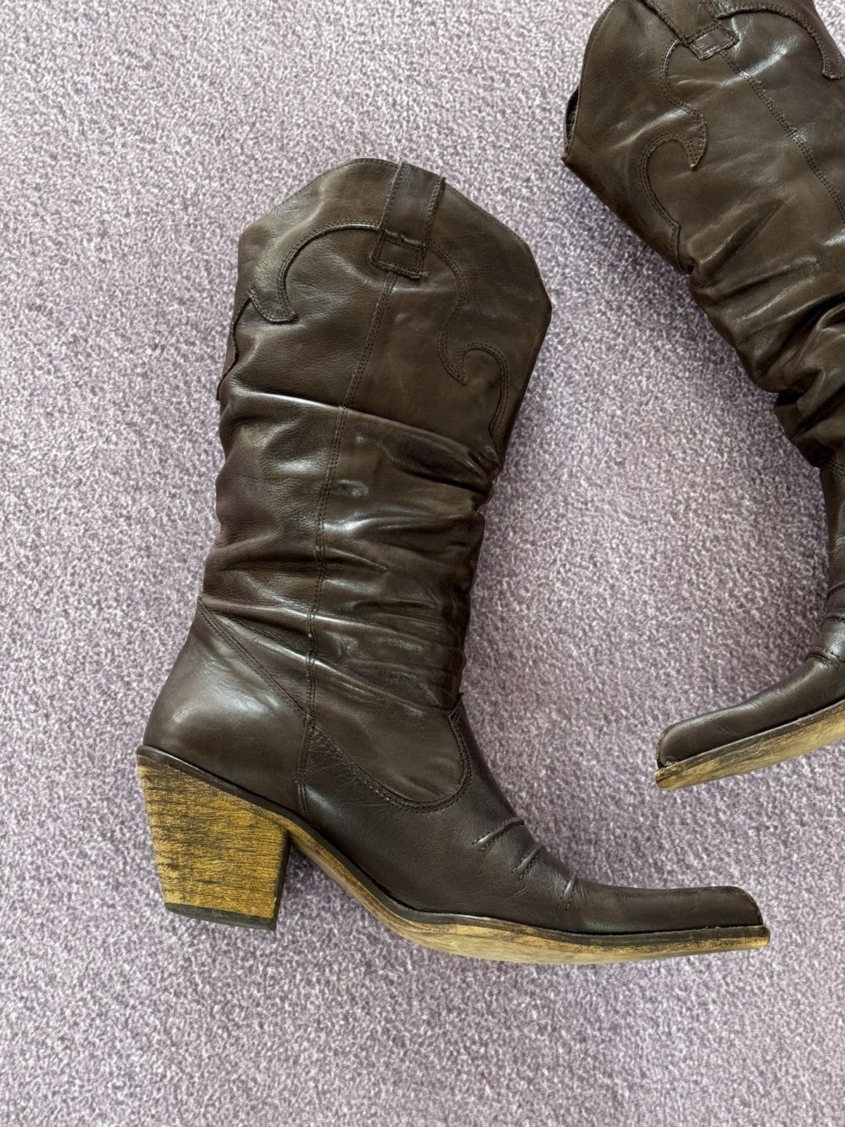Japanese Brand Y2K 00’s Glamour Leather Cowboy Avant Garde Boots Size US 7.5 / IT 37.5 - 7 Thumbnail