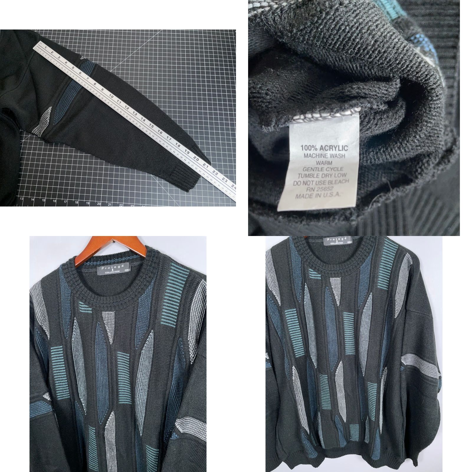 Coogi VINTAGE Protege Sweater Men 2XL Acrylic Black 90s Crew Neck Geometric Knit Pullover Size US XXL / EU 58 / 5 - 8 Thumbnail