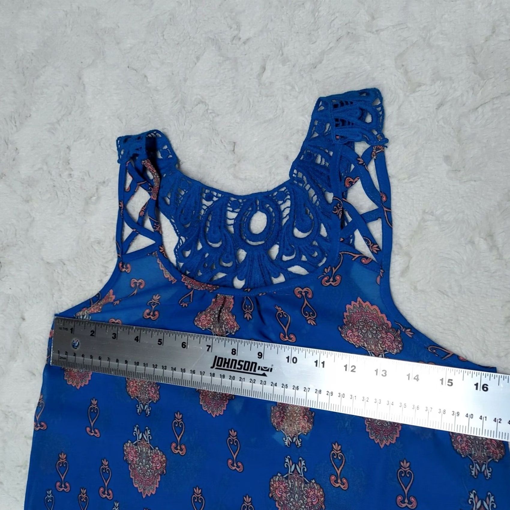 Vintage MINE Womens Embroidered Lace Back Boho Tank Top Paisley Floral Blue Size Small Size S / US 4 / IT 40 - 7 Thumbnail