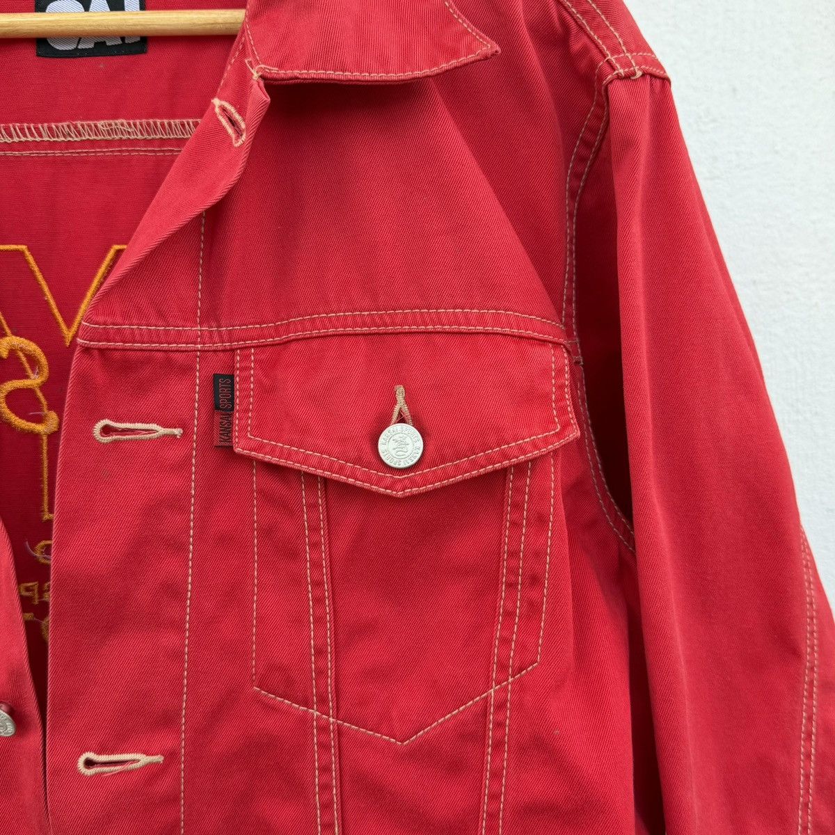 Vintage 🔥VTG Kansai Sports Embroidery Red Denim Trucker Jacket 1997 Size US M / EU 48-50 / 2 - 4 Thumbnail