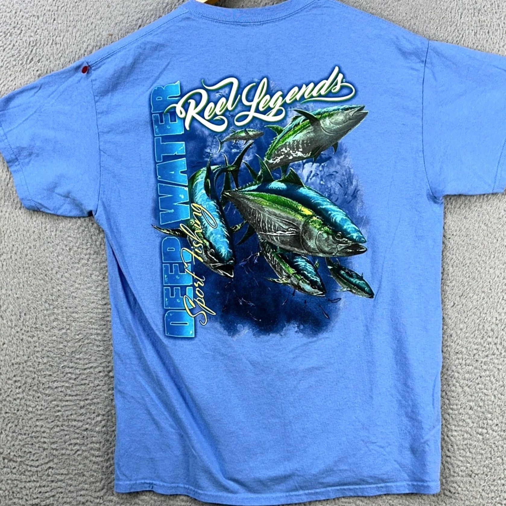 Vintage Reel Legends T-Shirt Crewneck Tee Men Large Blue Graphic Deep Water Short Sleeve Size US L / EU 52-54 / 3 - 3 Thumbnail