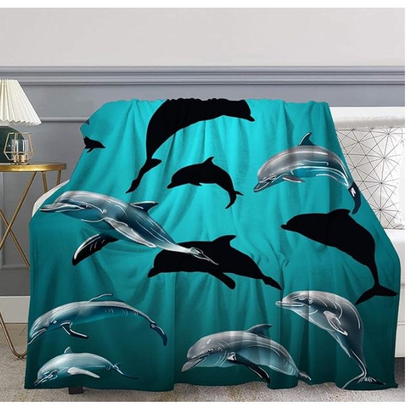 The Unbranded Brand Dolphin blue Blanket Fleece Throw 60x50 Inch Size ONE SIZE - 1 Thumbnail