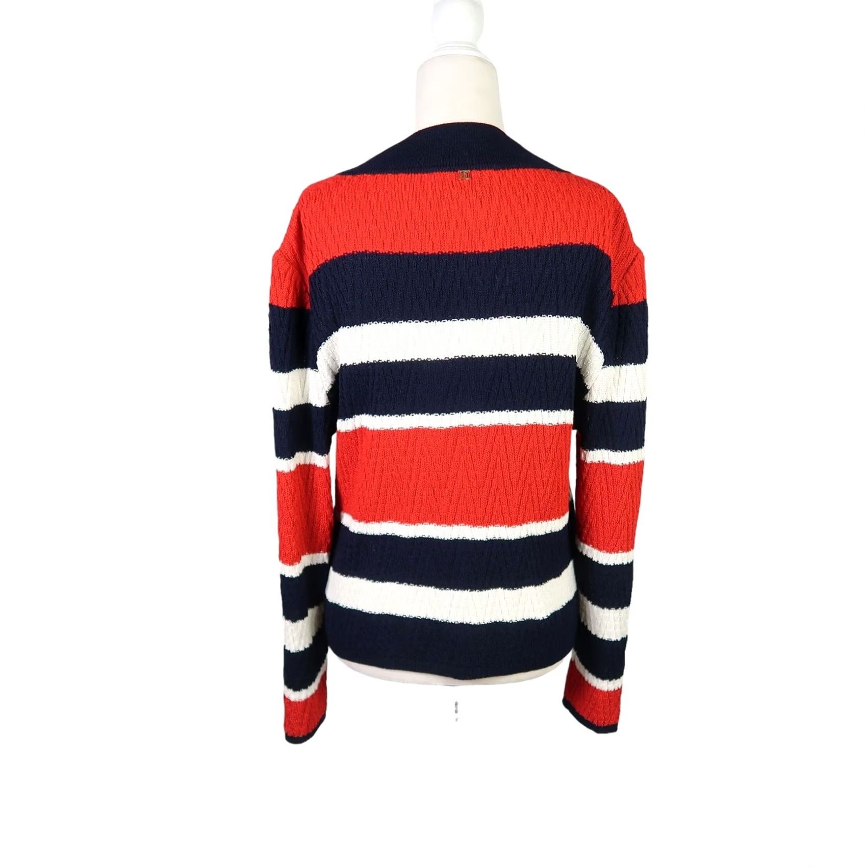 St. John VINTAGE St. John Sport Sweater Shirt Ladies M Knit V-Neck Red White Navy Stripe Nautical 90s USA Patriotic Long Sleeve Pullover Costume/ Casual Size M / US 6-8 / IT 42-44 - 4 Thumbnail