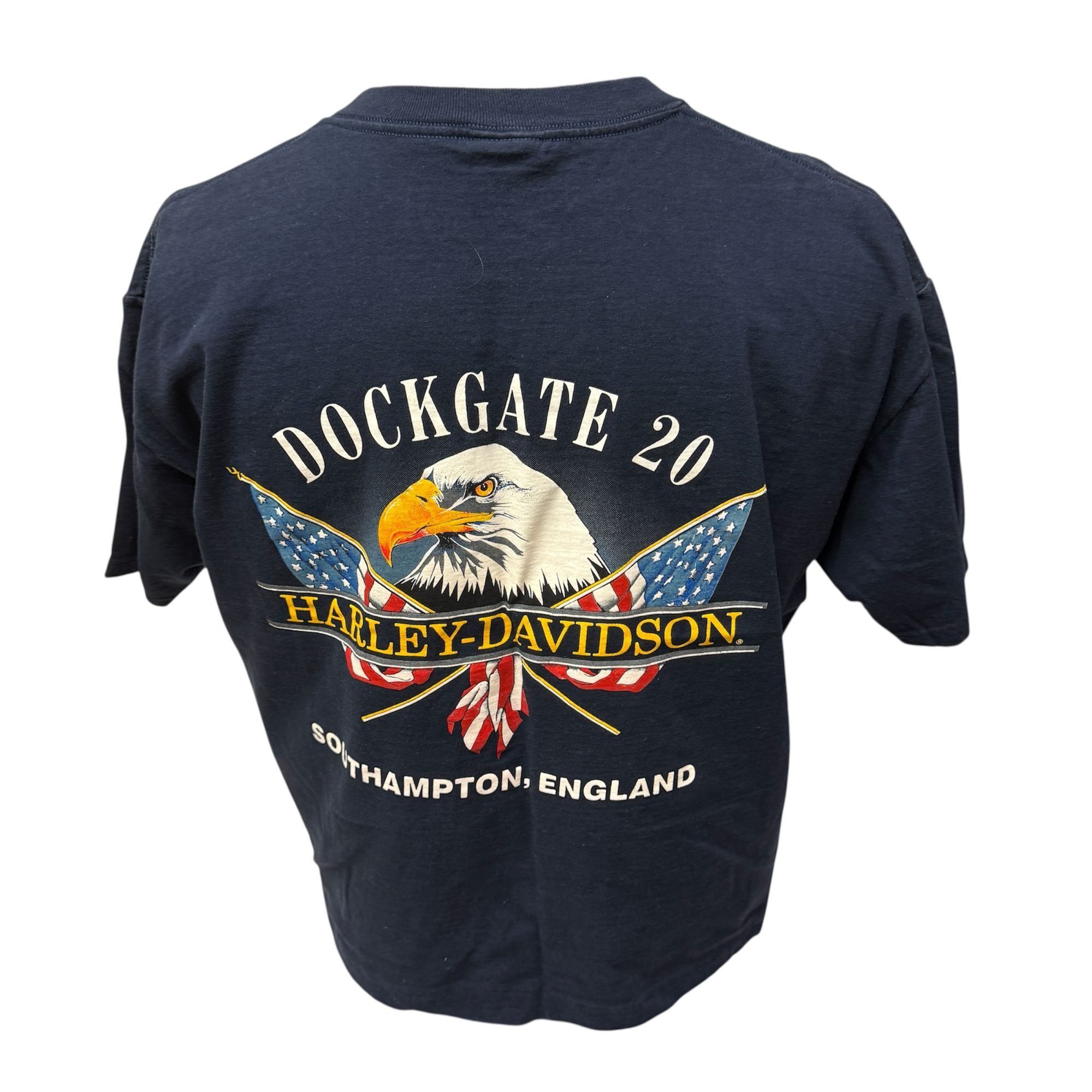 Harley Davidson Harley Davidson Dockgate 20 AMERICAN FLAG England Biker Tee Size US XL / EU 56 / 4 - 4 Thumbnail