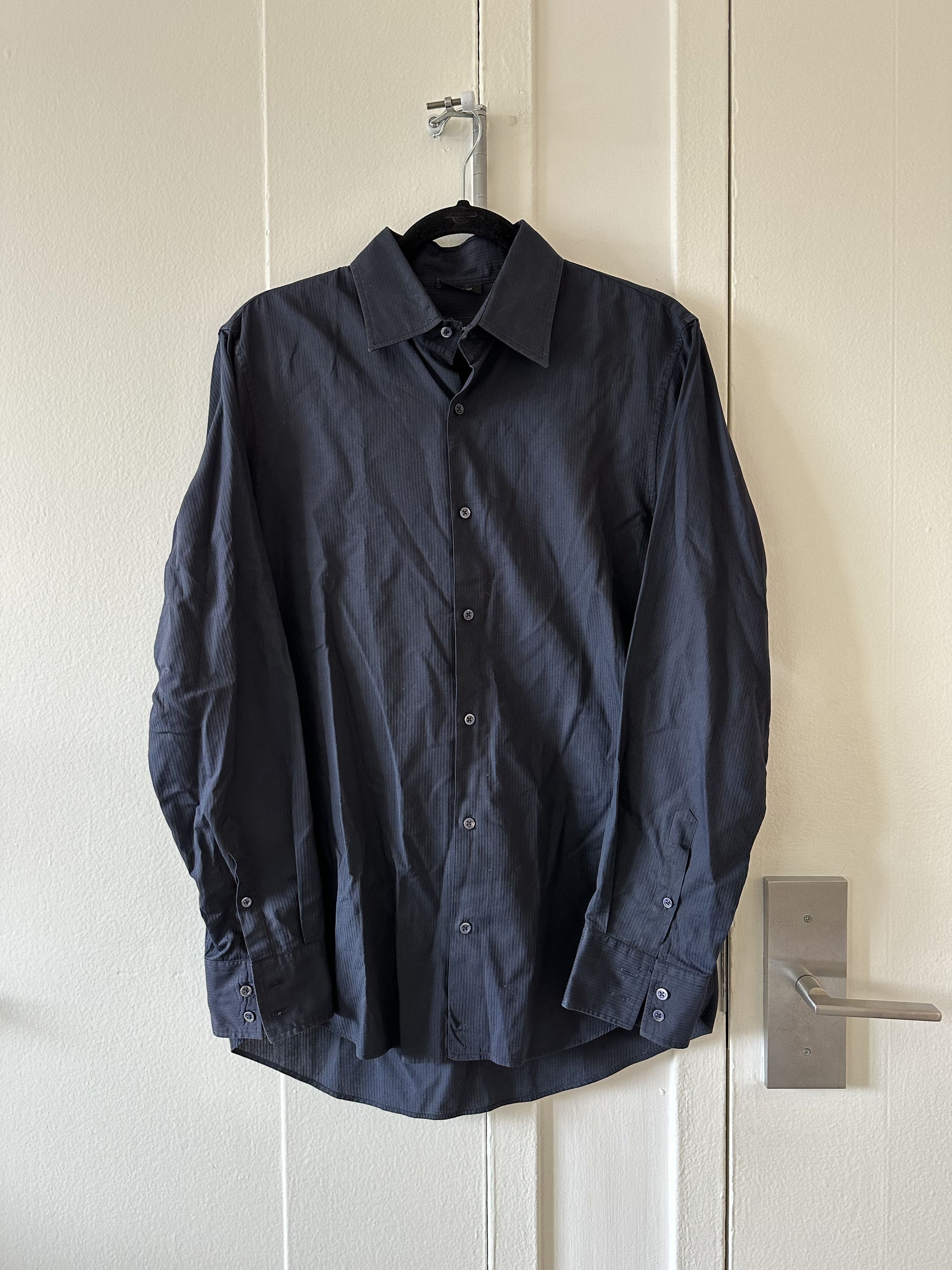 image of Jil Sander Tonal Striped Button Up Shirt in Navy, Men's (Size Small)