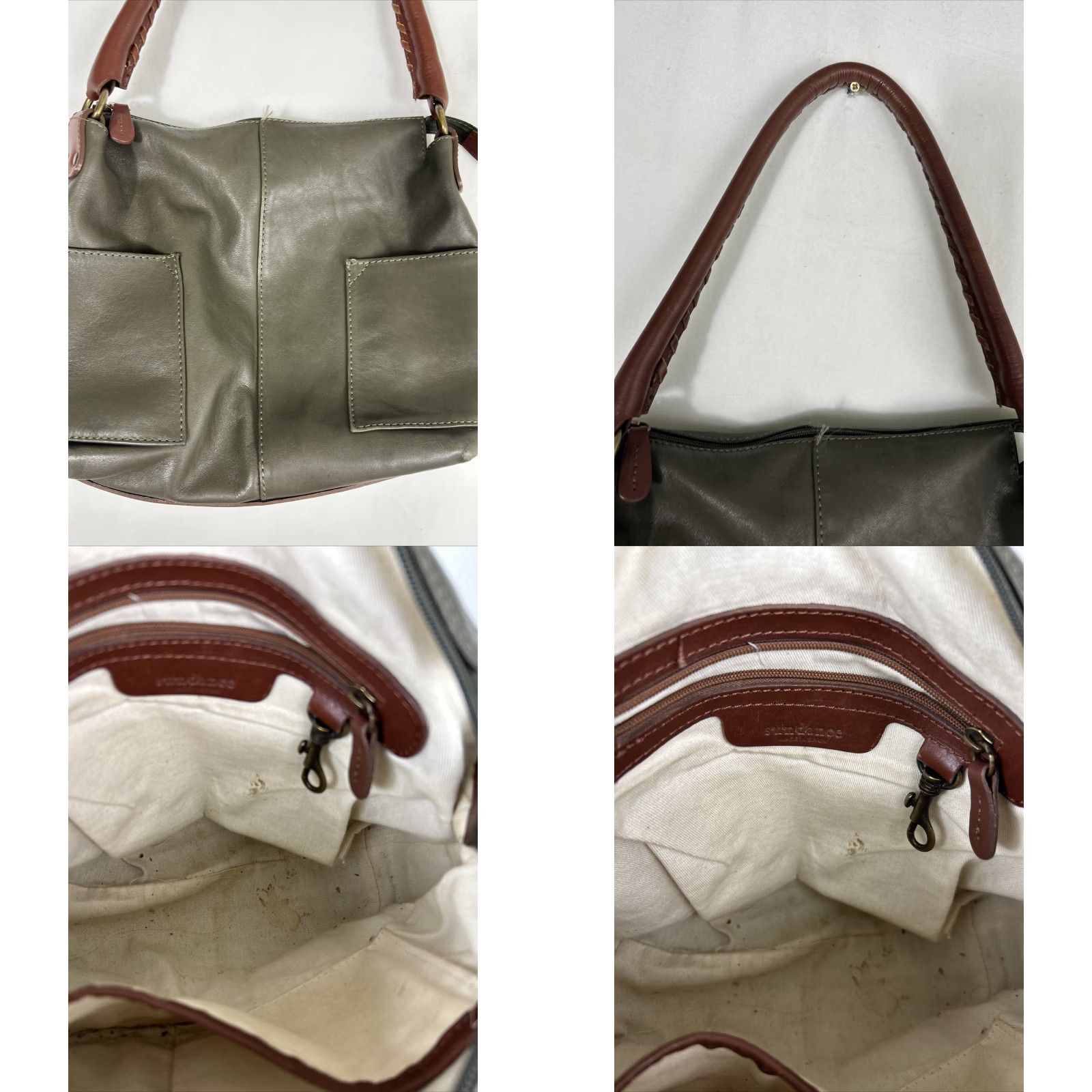 Vintage Sundance Gray Genuine Double Pockets Leather Simplicity Tote Handbag Purse 14x11 Size ONE SIZE - 10 Thumbnail