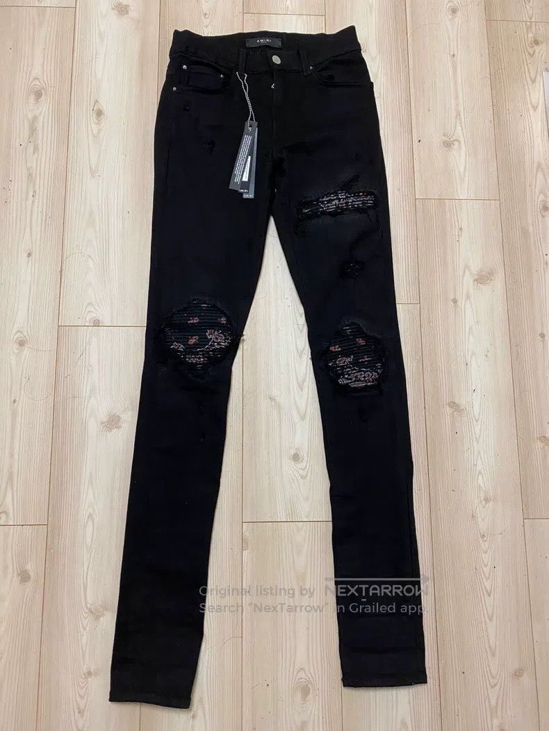 Amiri Amiri Classic Red Cashew Flower Patchwork Black Jeans, Siz Size US 28 / EU 44 - 1 Thumbnail
