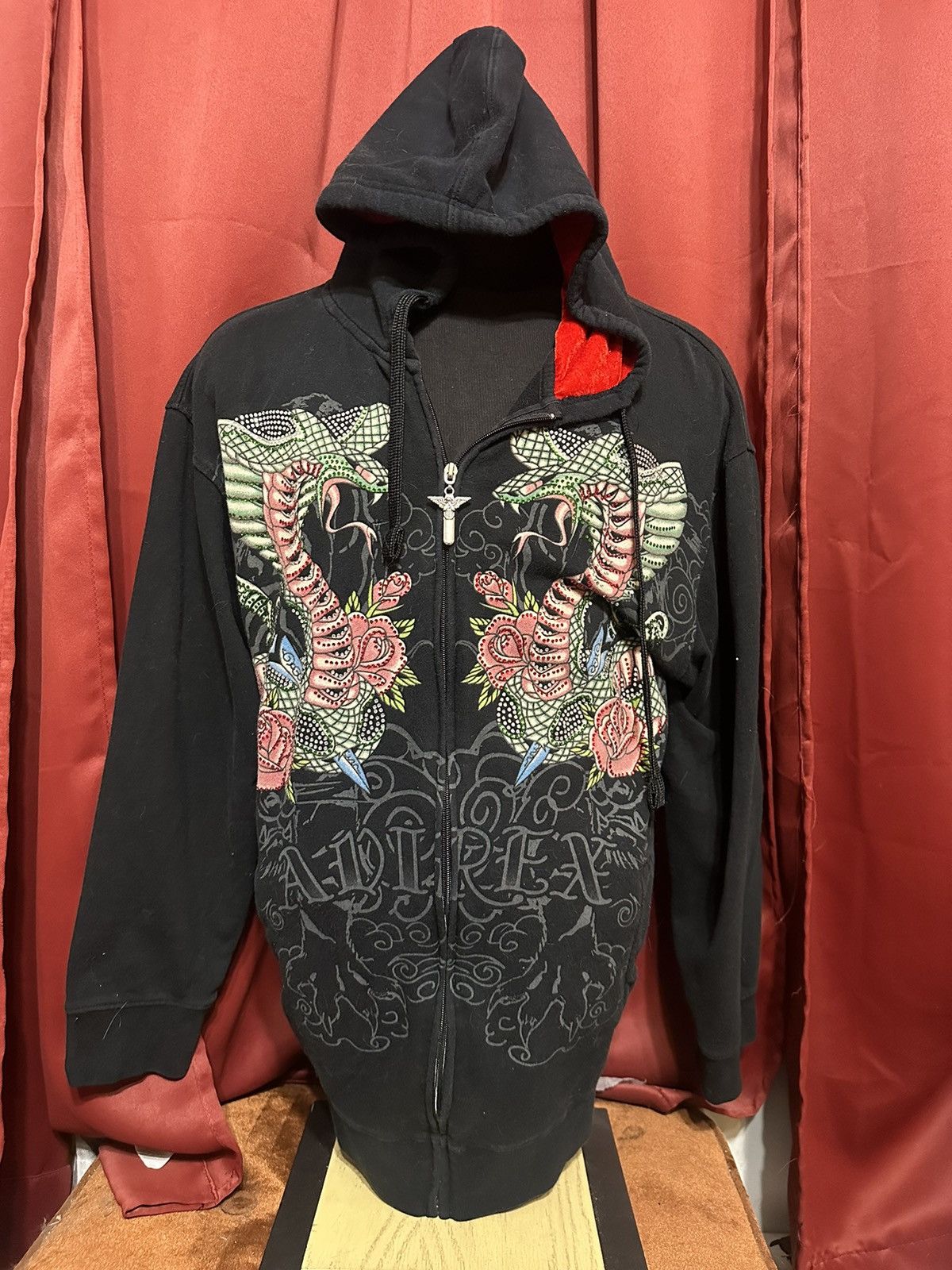 Avirex Hoodie Cobra Snake Rhinestone Swarovski Grail