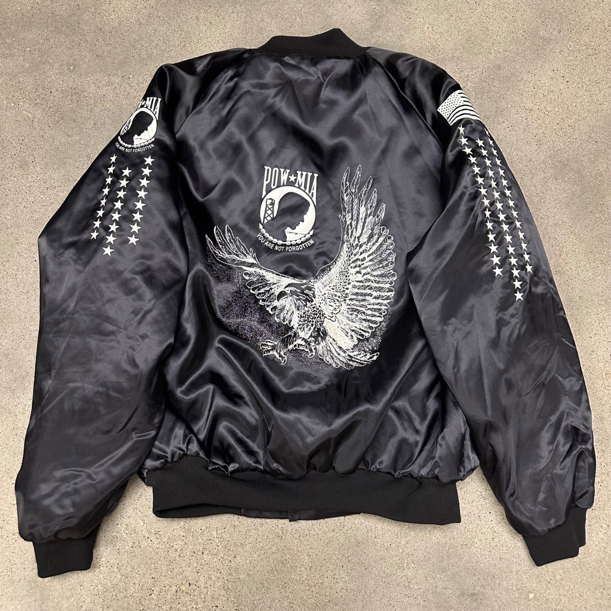 Vintage Vintage 80s POW MIA Black Satin Bomber Jacket Size US XXL / EU 58 / 5 - 2 Thumbnail