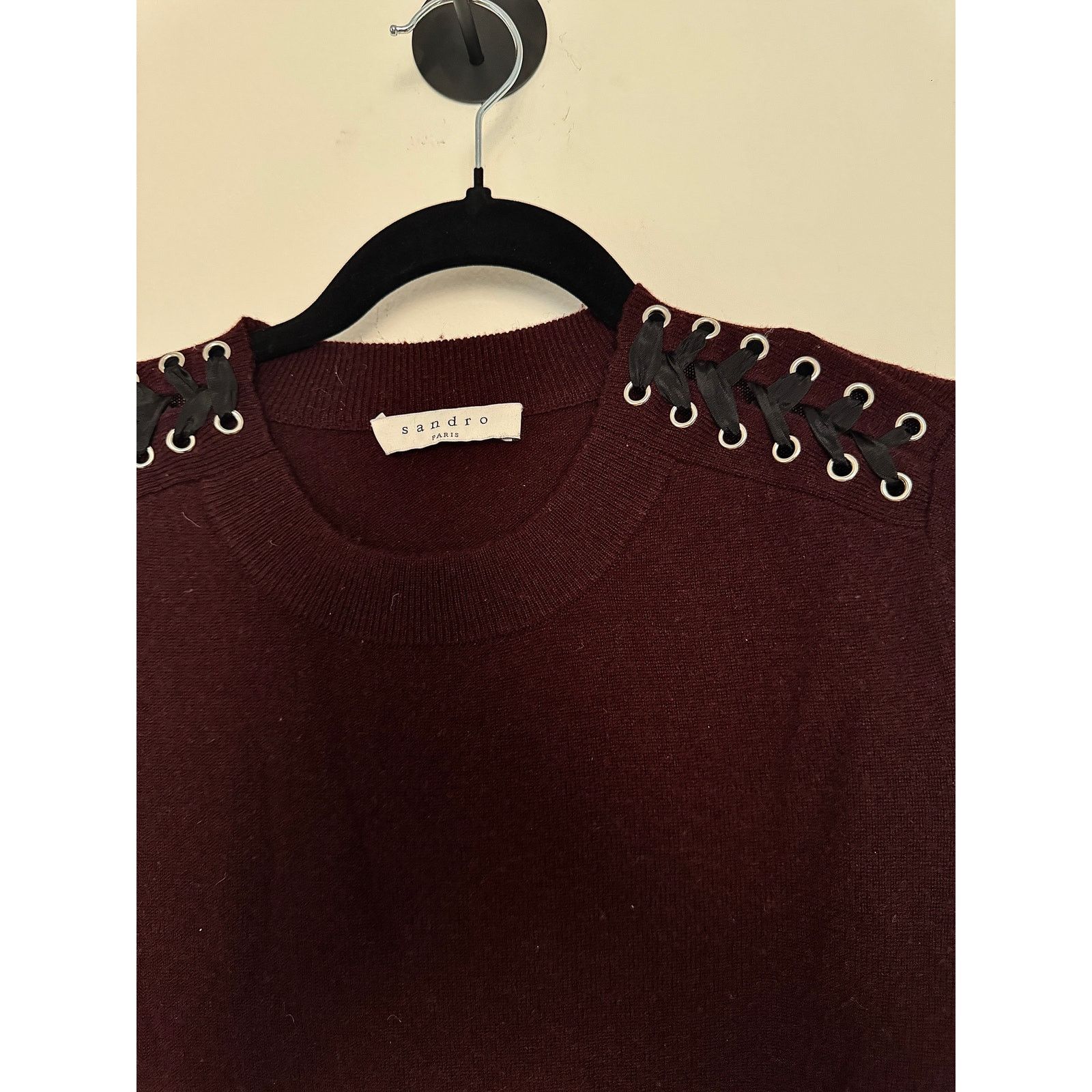Sandro Sandro Sweater Wool Cashmere Women's Lace Up Shoulder Size M / US 6-8 / IT 42-44 - 3 Thumbnail