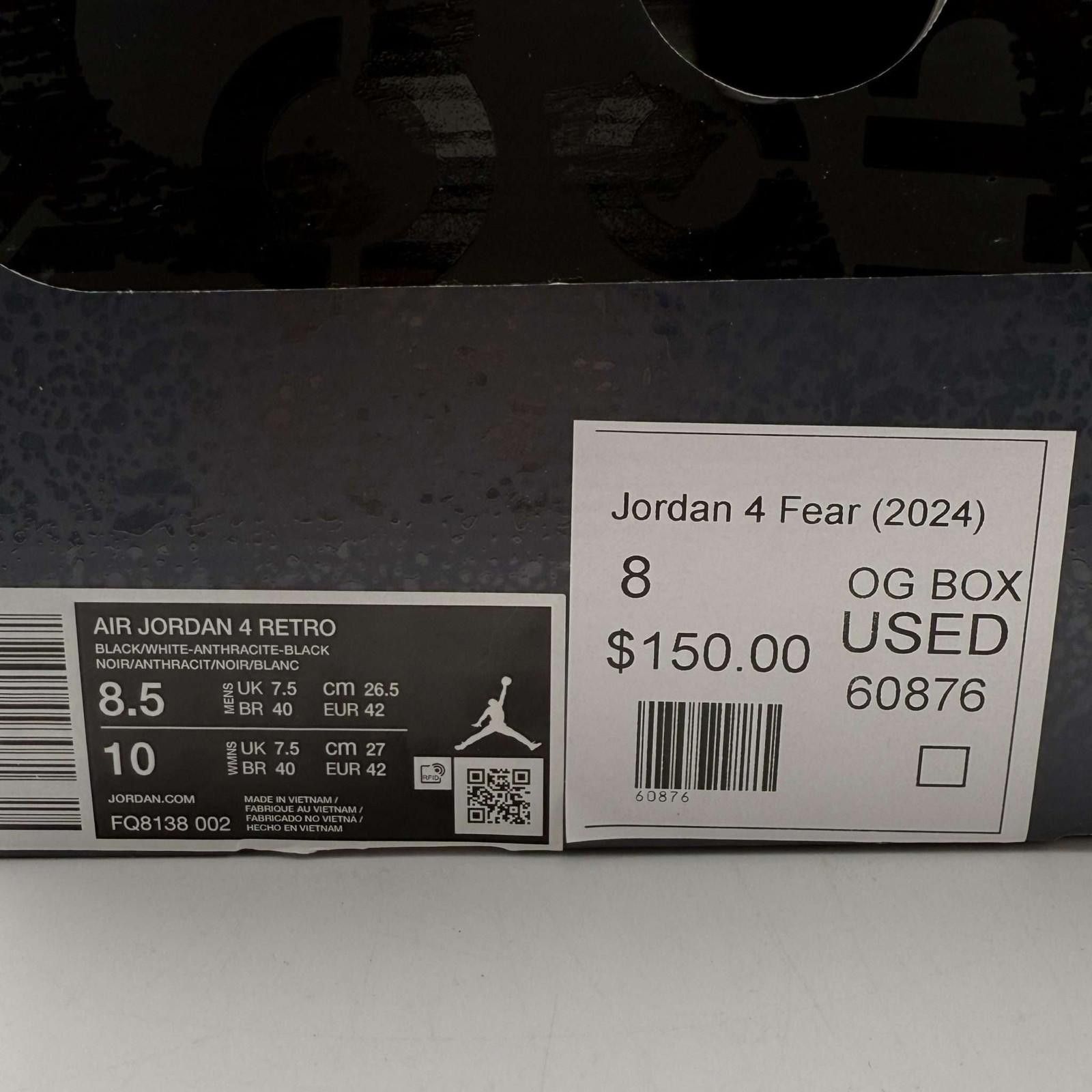 Jordan Brand Air Jordan 4 Retro Black White Black US 10 Used with Box Size US 10 / EU 43 - 9 Thumbnail