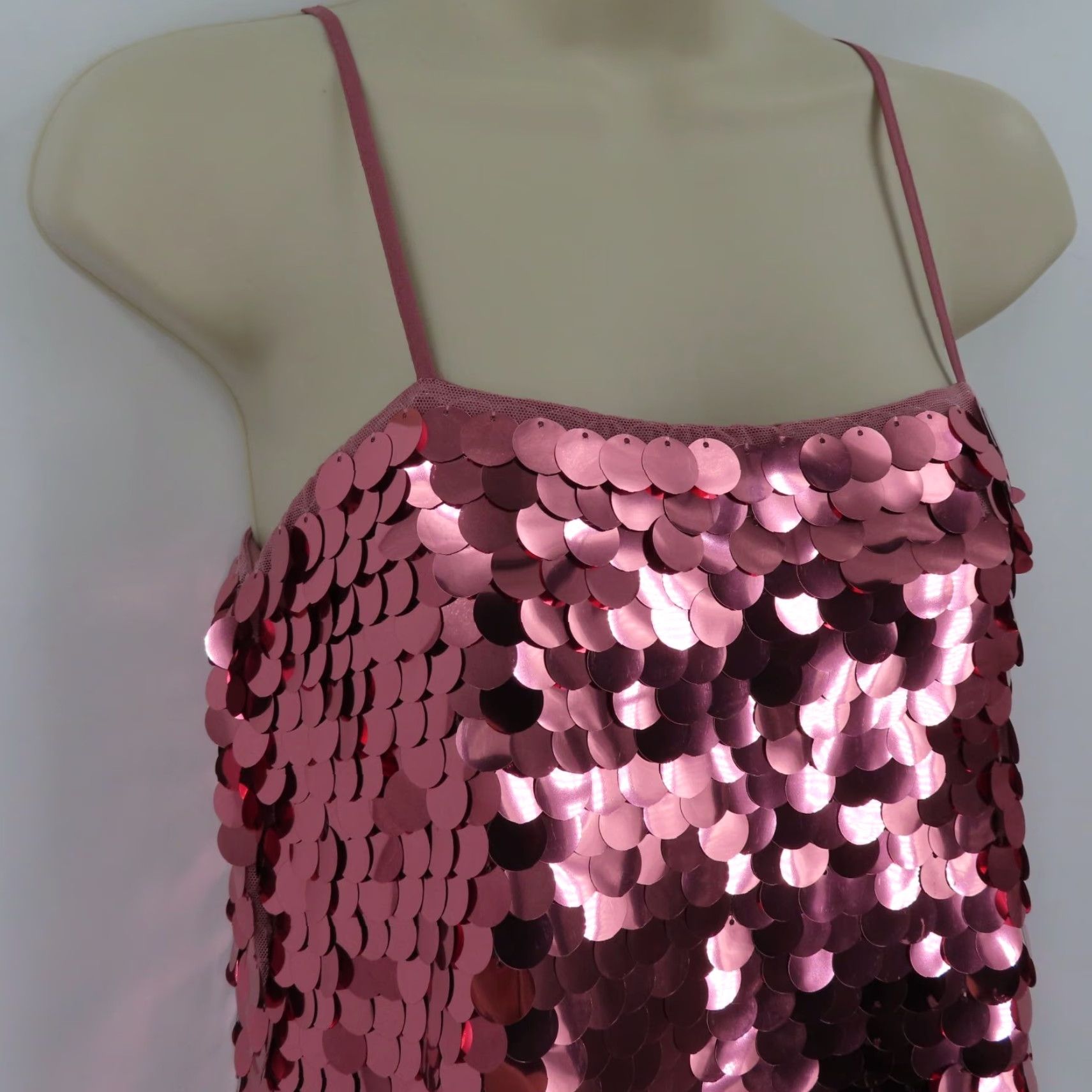Vintage A New Day Dress Adult XS Pink Sequin Spaghetti Strap Short Shift Straps Womens Size XS / US 0-2 / IT 36-38 - 3 Thumbnail