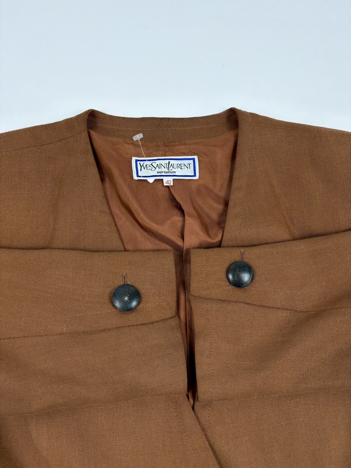 Yves Saint Laurent Rare 70's YSL Variation Rive Gauche Linen Elegant Set 2 Piece Skirt Suit Blazer Jacket Size M / US 6-8 / IT 42-44 - 17 Thumbnail