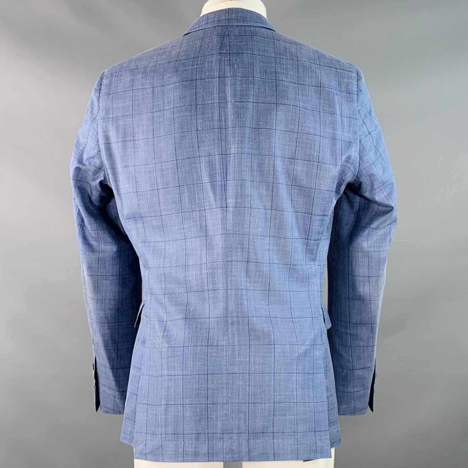 Hugo Boss Blue Black Window Pane Silk Linen Tailored Fit Sport Coat Size 40R - 4 Thumbnail