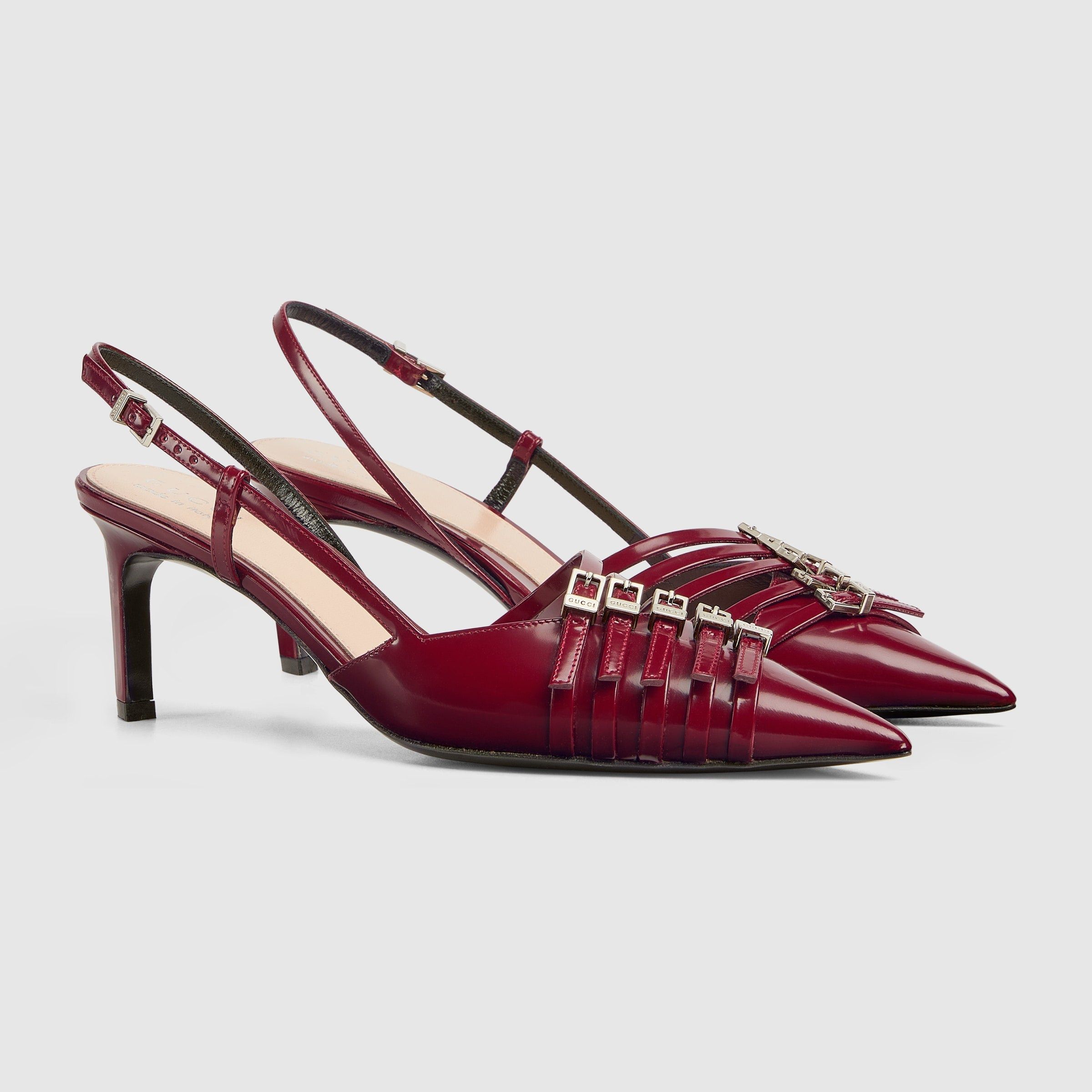 Gucci gucci seraphine patent leather slingback pumps maroon Size US 8 / IT 38 - 1 Thumbnail