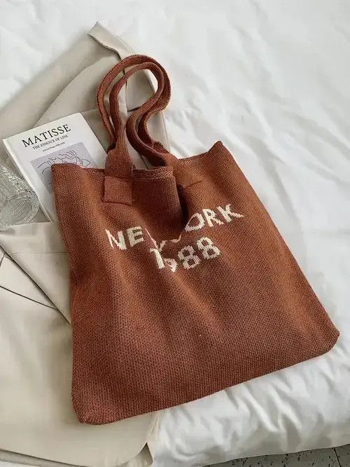 Tote Bag Vintage Graphic Crochet New York in Brown, Men's