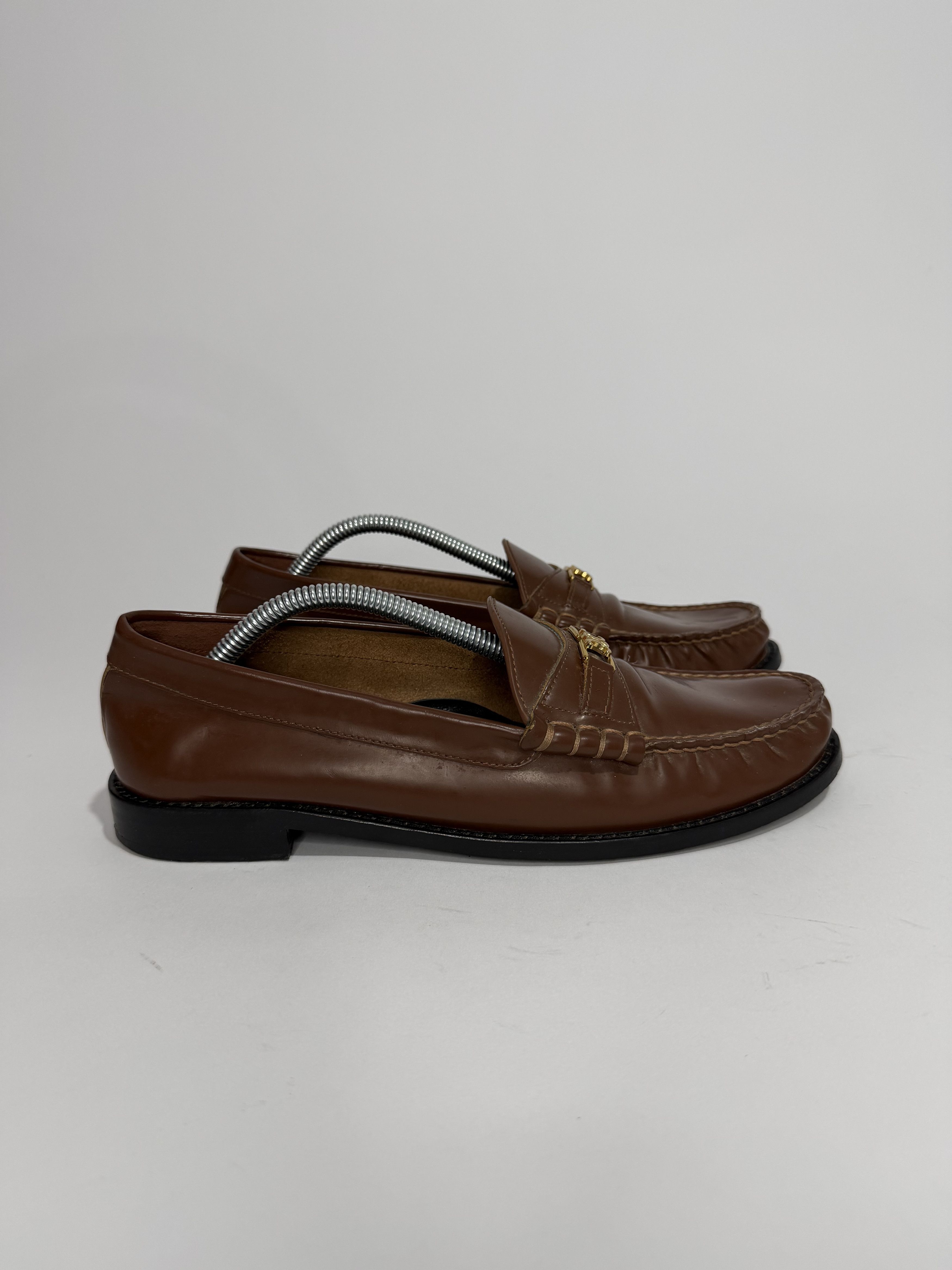 Celine CELINE Brown Triomphe Logo-Embelished Leather Loafers Size US 7.5 / EU 40-41 - 3 Thumbnail