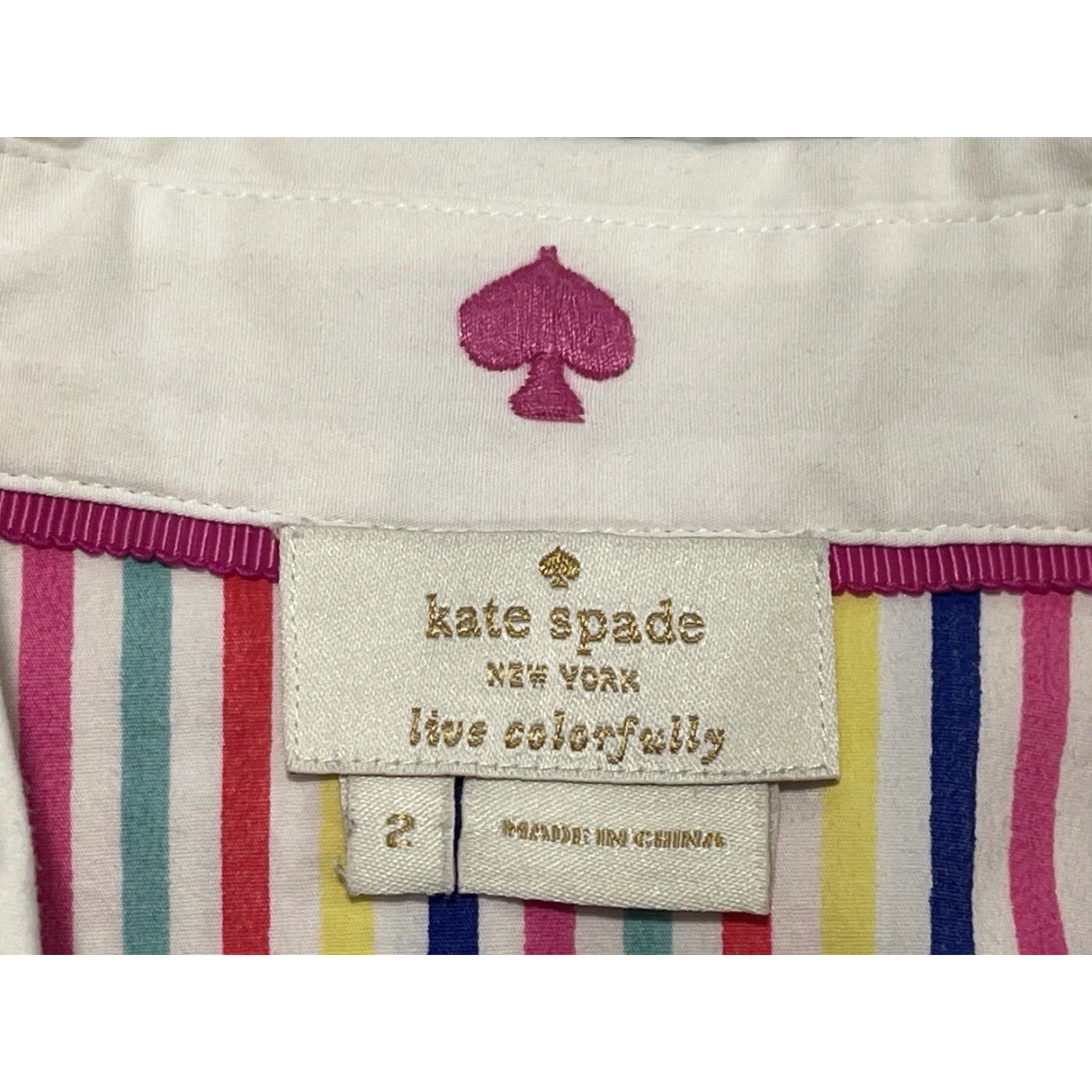 Rainbow Kate Spade Rainbow Long Sleeve Button-Down Shirt Sz 2 Womens Denim Cotton Elastane Ruffle Collared Shirt, Basic, Regular Size Type Size XS / US 0-2 / IT 36-38 - 5 Thumbnail