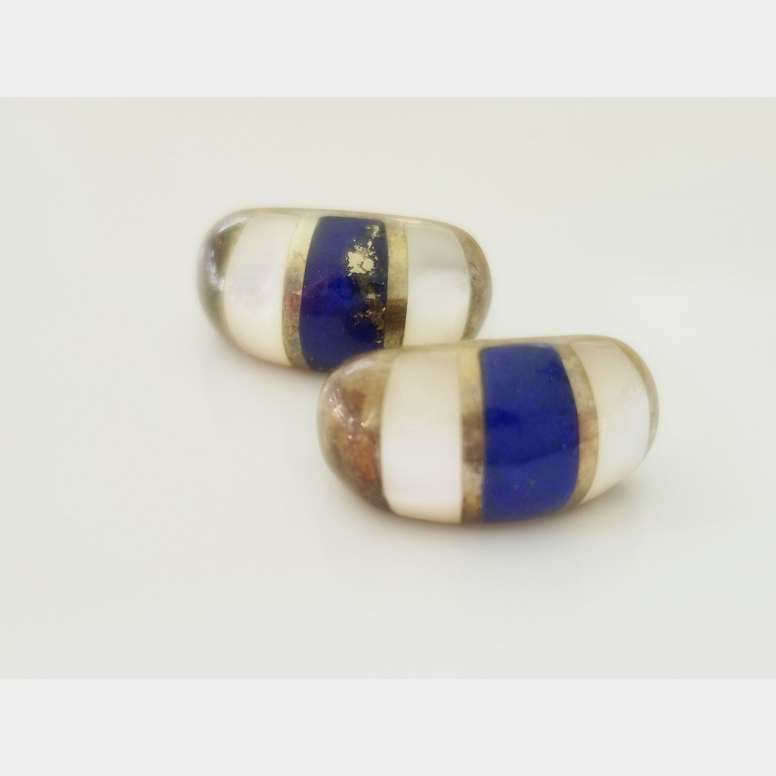 Other Vintage Sterling Silver Blue Enamel & MOP Earrings Size ONE SIZE - 3 Thumbnail
