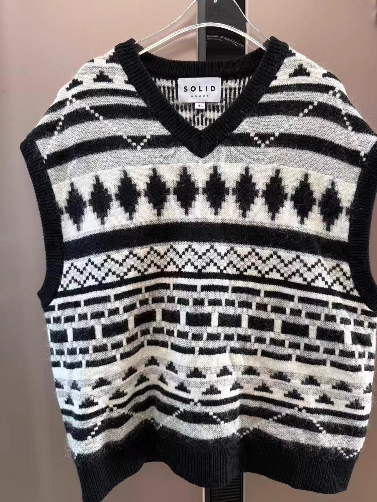 Solid Homme SOLID HOMME Black and White Argyle Knit Vest K31 Size US S / EU 44-46 / 1 - 1 Thumbnail