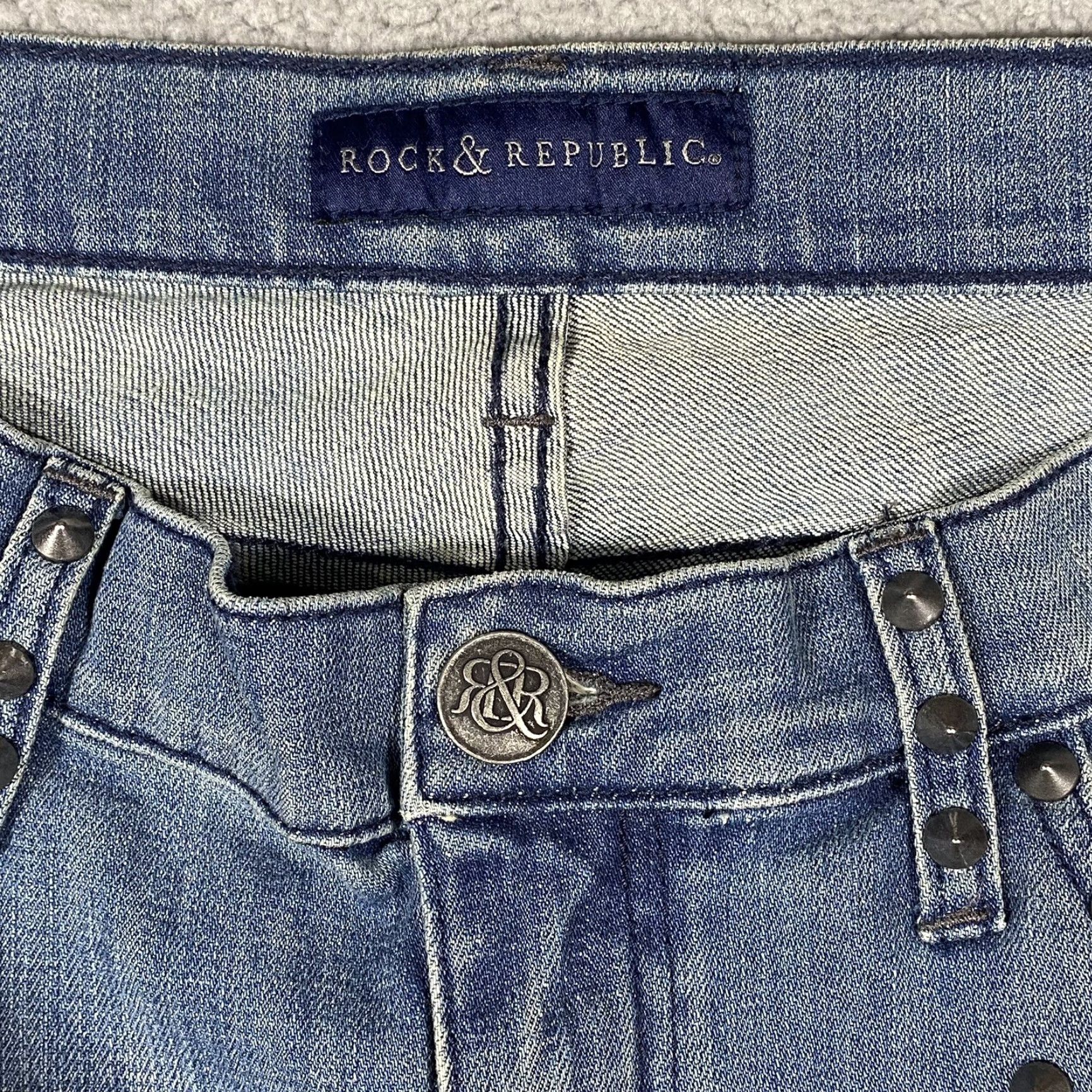 Vintage Rock & Republic Jeans Kasandra 12M Studded Pockets Stretch Bootcut 5-Pocket Denim Blue Ladies Size 34" / US 12 / IT 48 - 4 Thumbnail