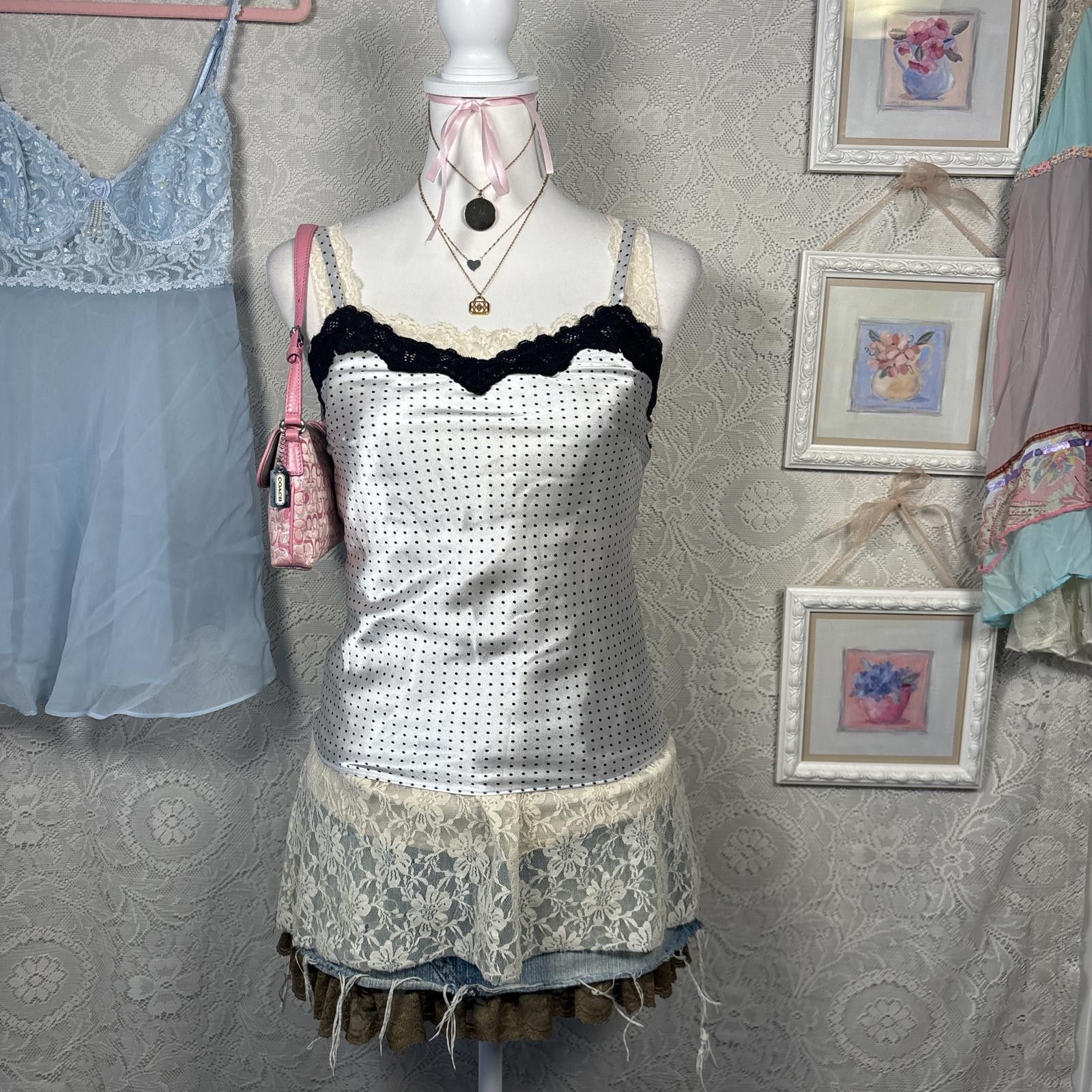 Other vintage lace polka dot satin top Size M / US 6-8 / IT 42-44 - 1 Thumbnail