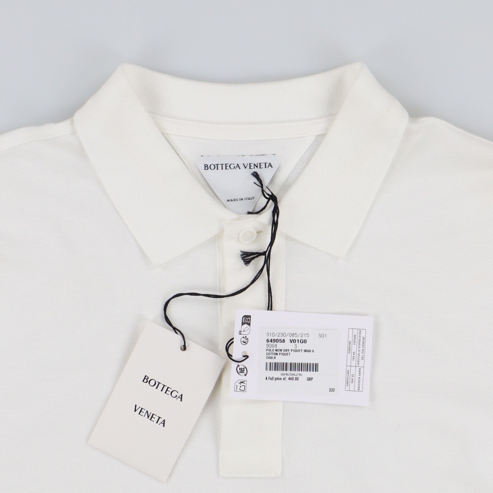 Bottega Veneta Chalk White Cotton Dry Piquet Polo Size US S / EU 44-46 / 1 - 6 Thumbnail