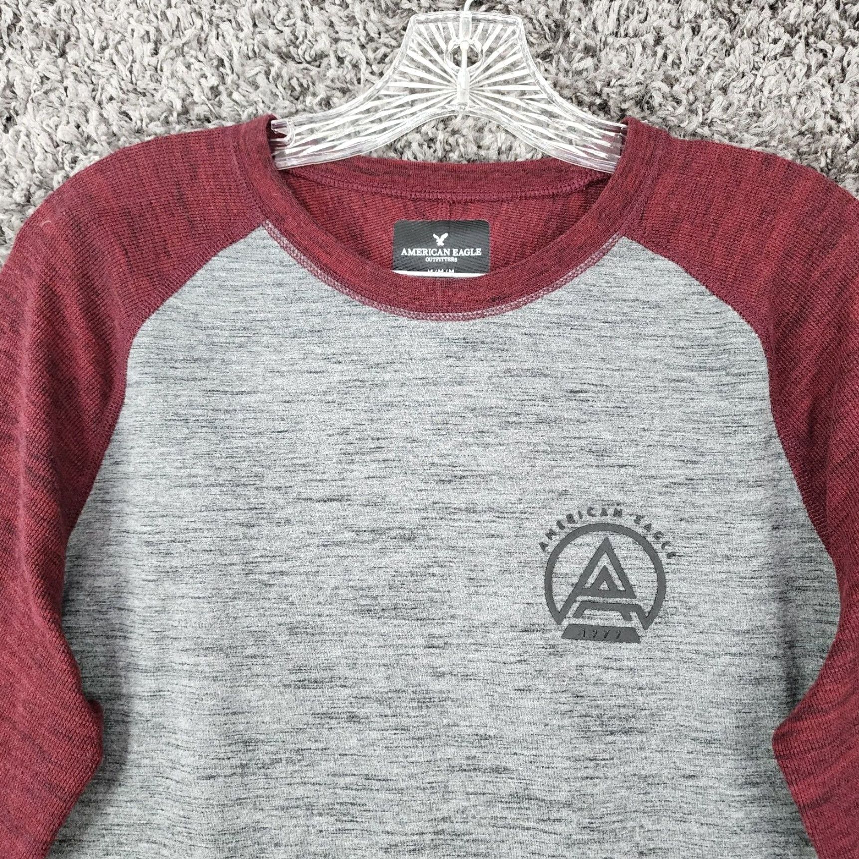 American Eagle Outfitters American Eagle Mens Shirt Long Sleeve Tee Size M Heathered Gray Red Mens Size US M / EU 48-50 / 2 - 3 Thumbnail