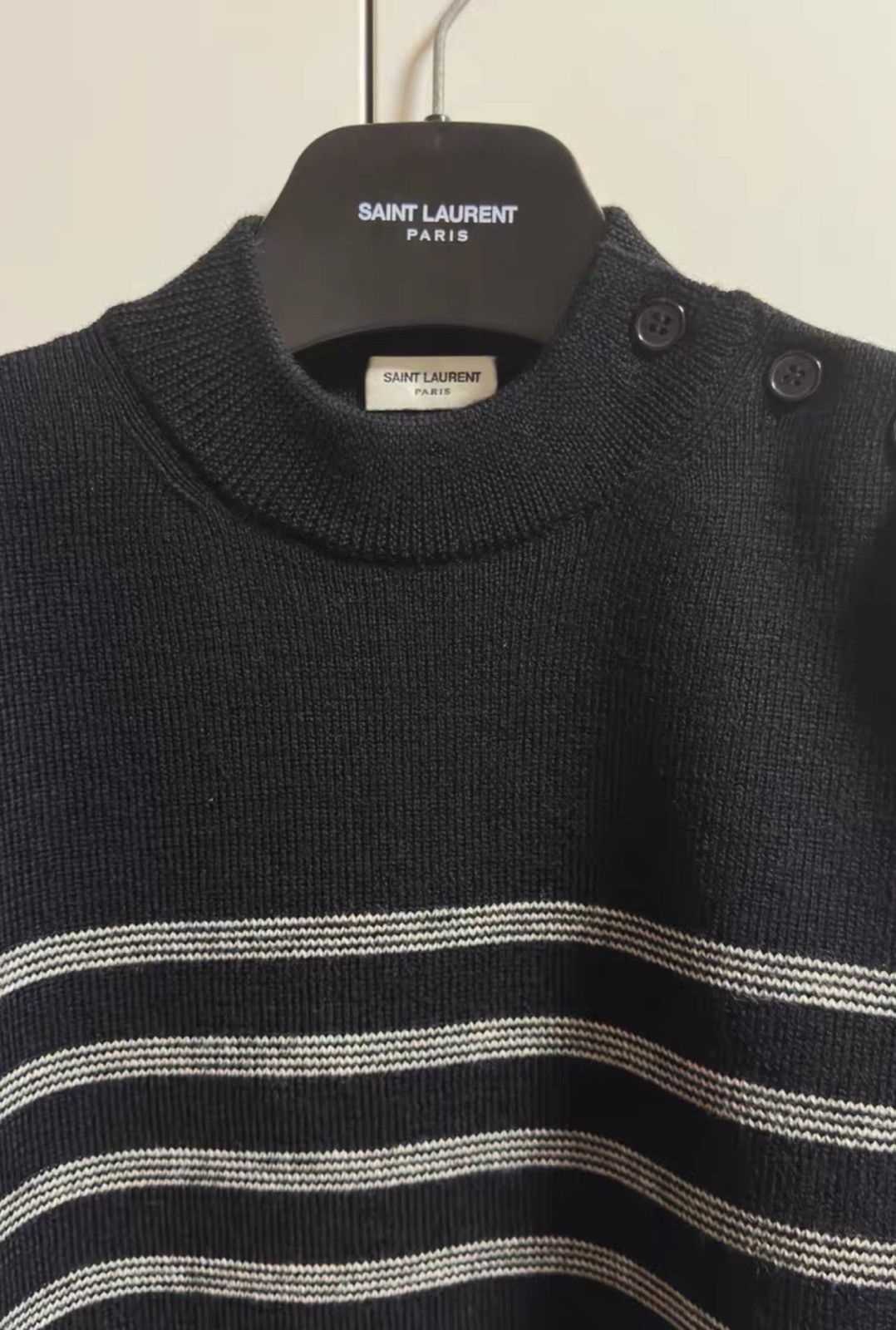 Saint Laurent Paris Saint Laurent 2016FW Black Striped Shoulder Button Wool Knit Size US S / EU 44-46 / 1 - 4 Thumbnail