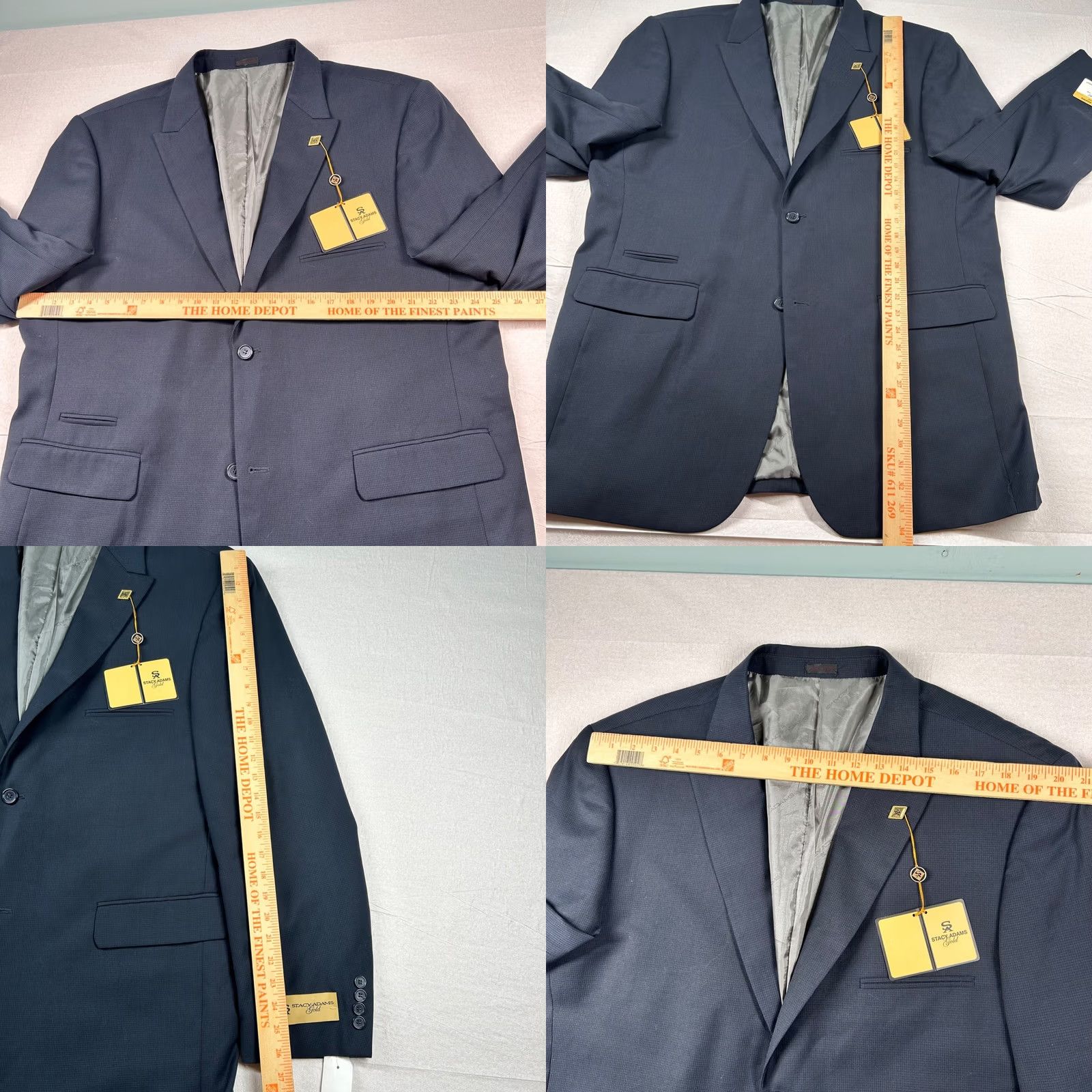 Vintage Stacy Adams Blazer Mens 48R Navy Blue Micro Houndstooth Sports Coat Gold Size 48R - 9 Thumbnail