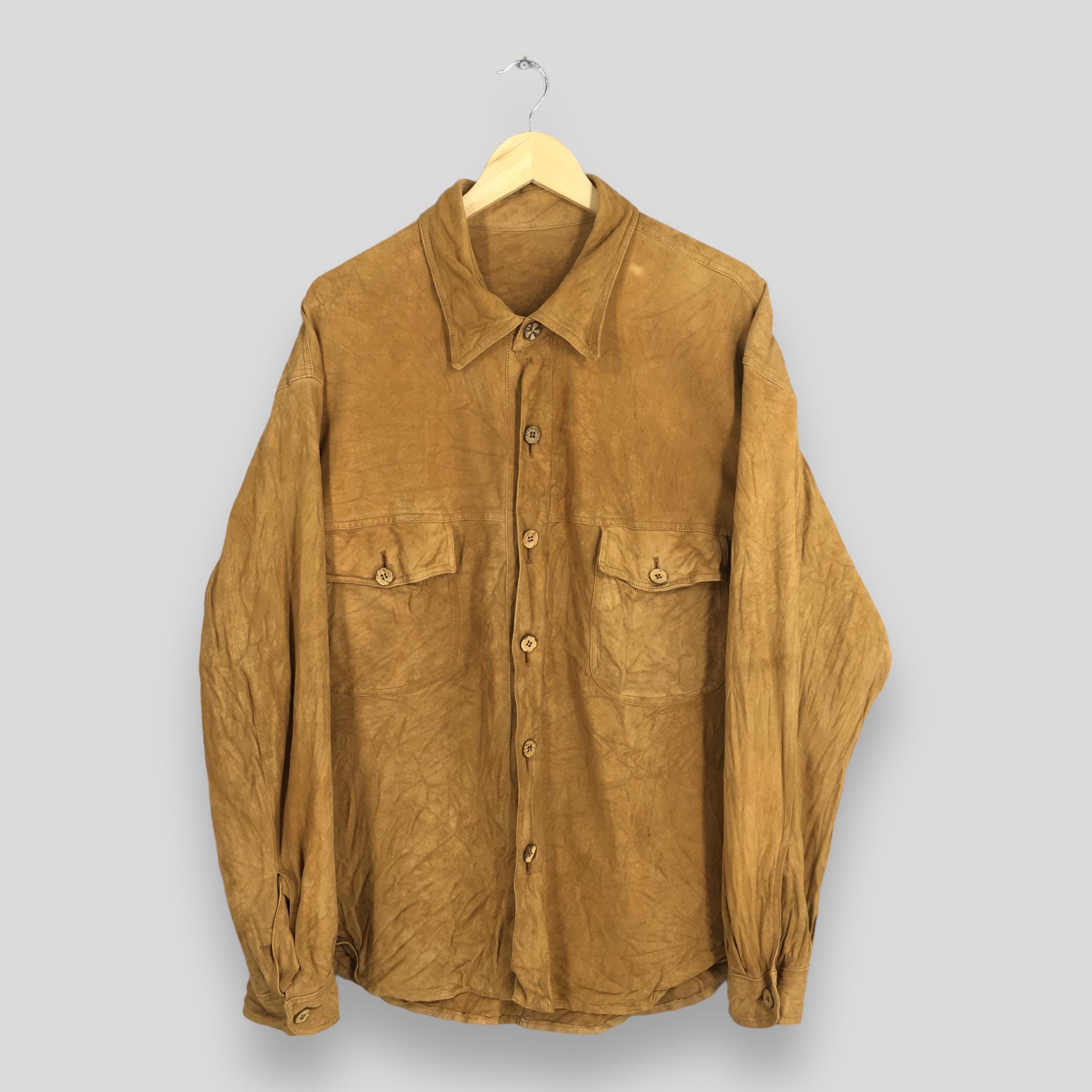 Vera Pelle × Vintage 1980s Vera Pelle Plain Brown Suede Leather Shirt XLarge Size US XL / EU 56 / 4 - 1 Thumbnail