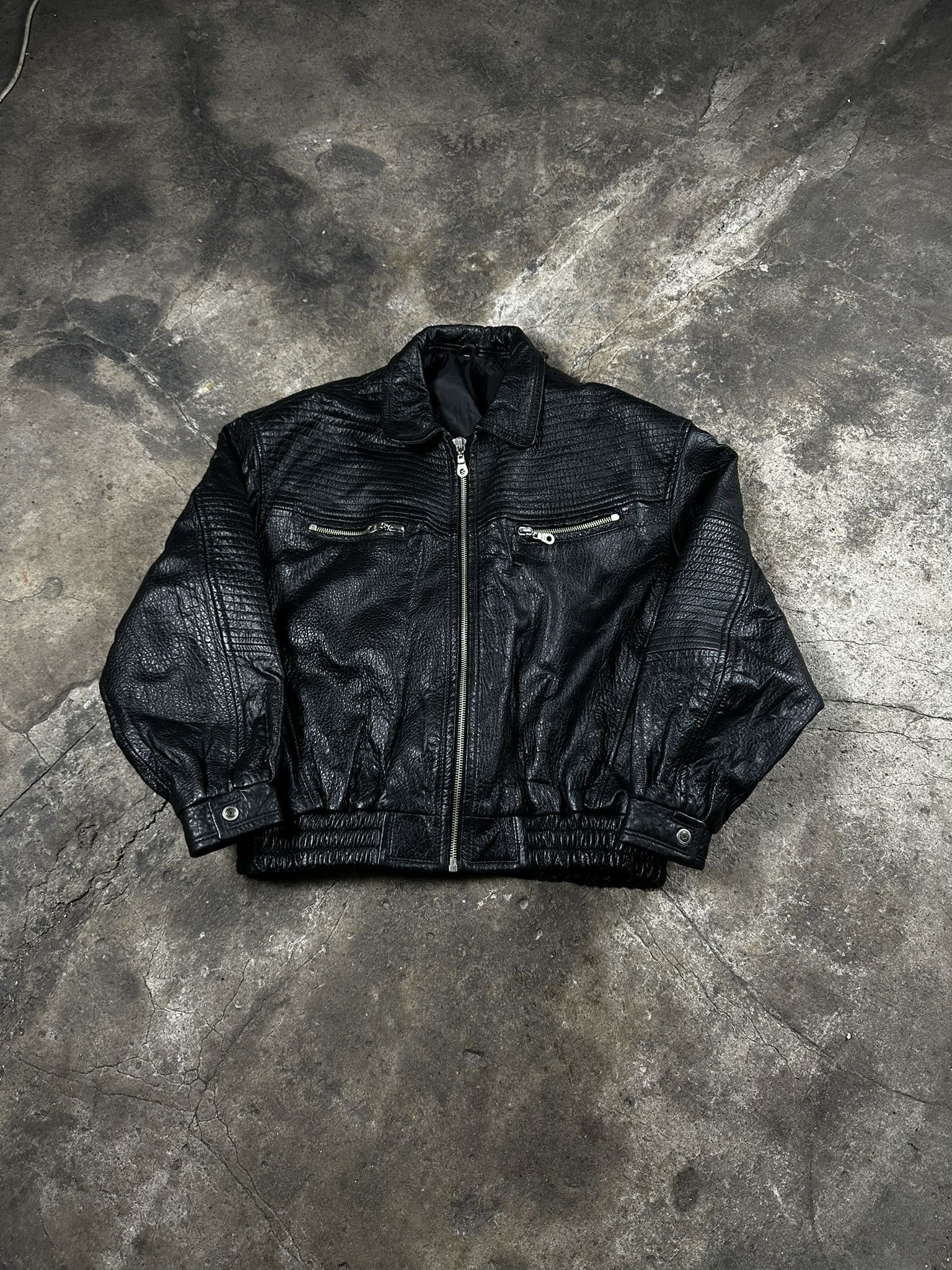 Leather 90s Vintage Leather Bomber Jacket Size US L / EU 52-54 / 3 - 1 Thumbnail