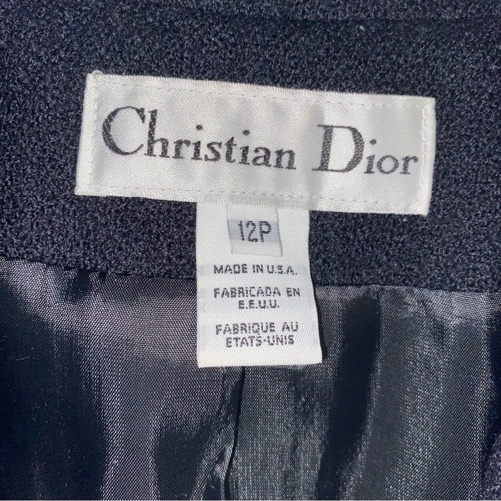 Dior Christian Dior Vtg Blk Womens Woo Suit Blazer Skirt 12P EUC Size XL / US 12-14 / IT 48-50 - 3 Thumbnail