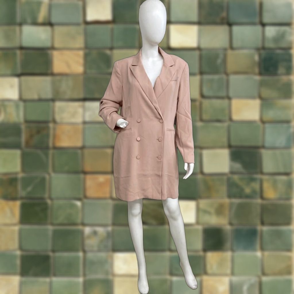 EXPRESS Blazer Dress Pink Mini Double Breasted Padded Shoulder Women's L Short Long Sleeve Regular Size L Womens