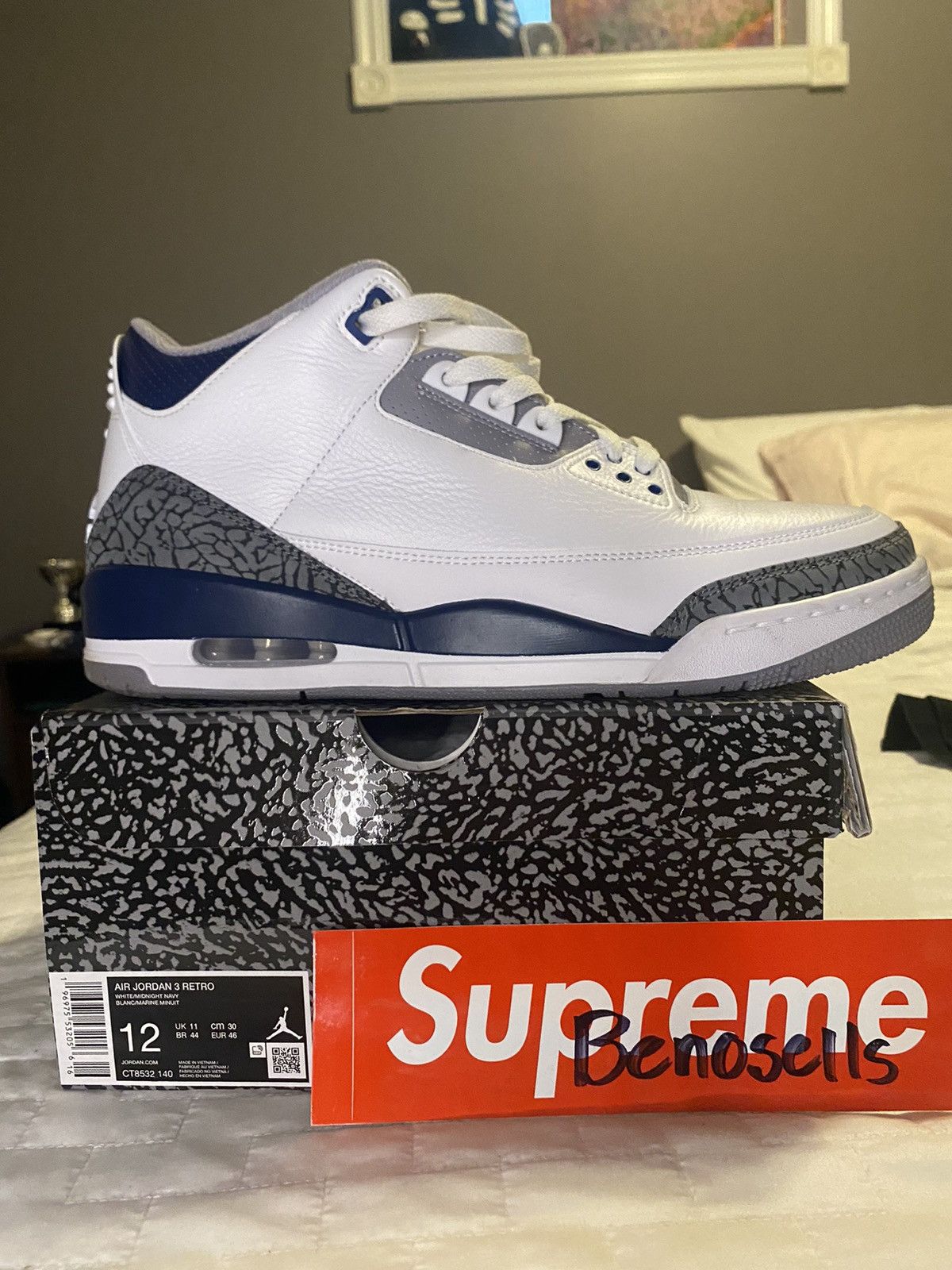 Jordan Brand Jordan 3 Retro “Midnight Navy” Size US 12 / EU 45 - 2 Thumbnail